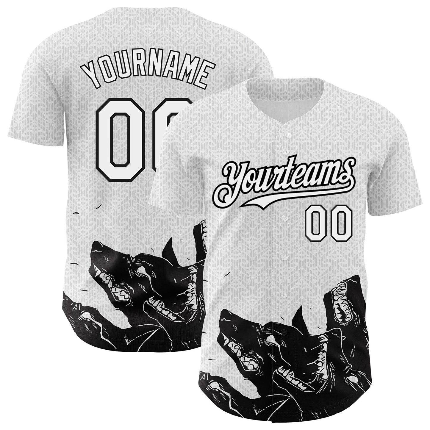 Custom White Black 3D Pattern Design Animal Wolf Authentic Baseball Jersey baseball jersey product view 1