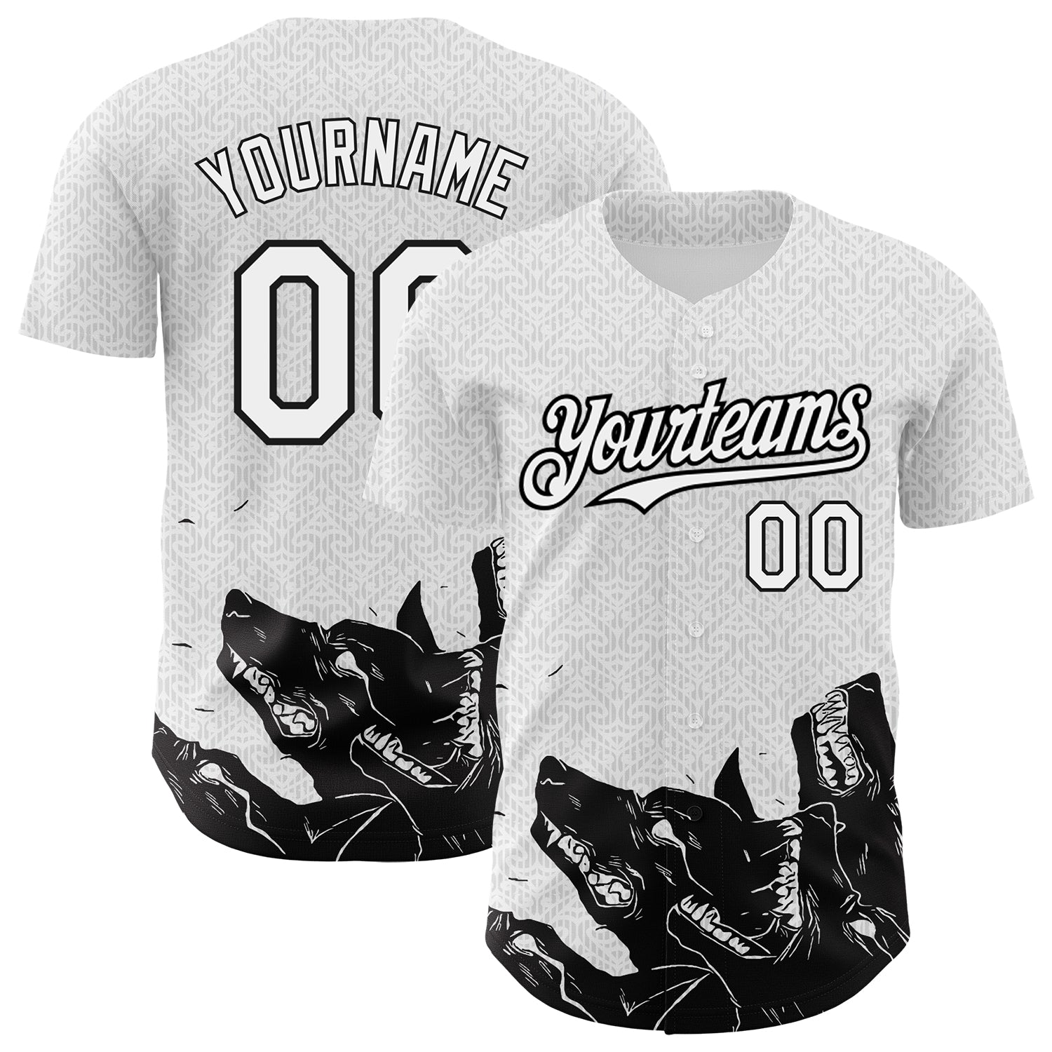 Custom White Black 3D Pattern Design Animal Wolf Authentic Baseball Jersey baseball jersey product view 1