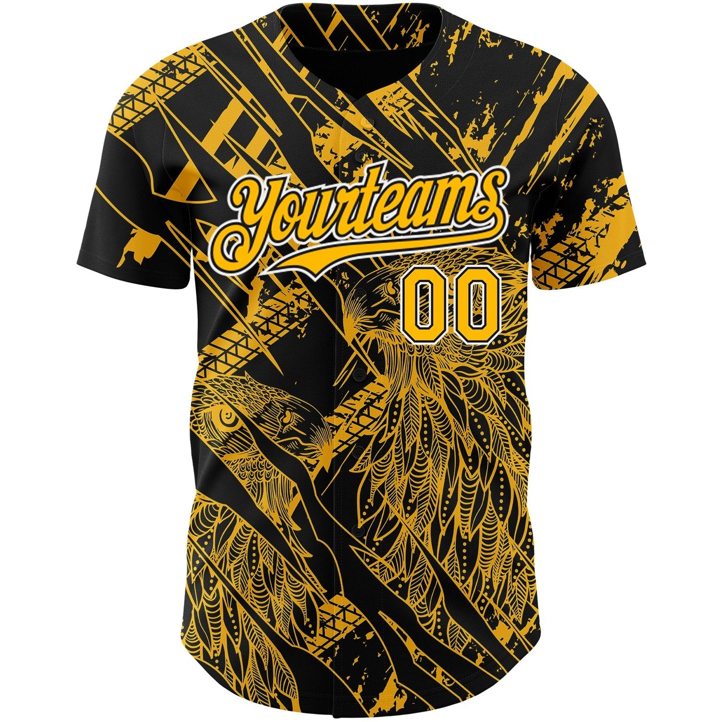 Custom Black Gold-White 3D Pattern Design Animal Eagle Authentic Baseball Jersey baseball jersey product view 2