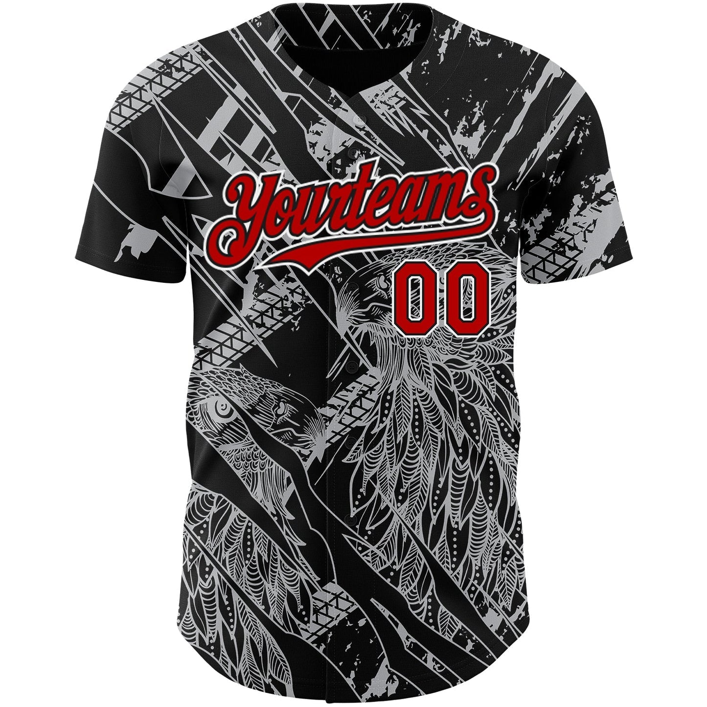 Custom Black Red-White 3D Pattern Design Animal Eagle Authentic Baseball Jersey baseball jersey product view 2