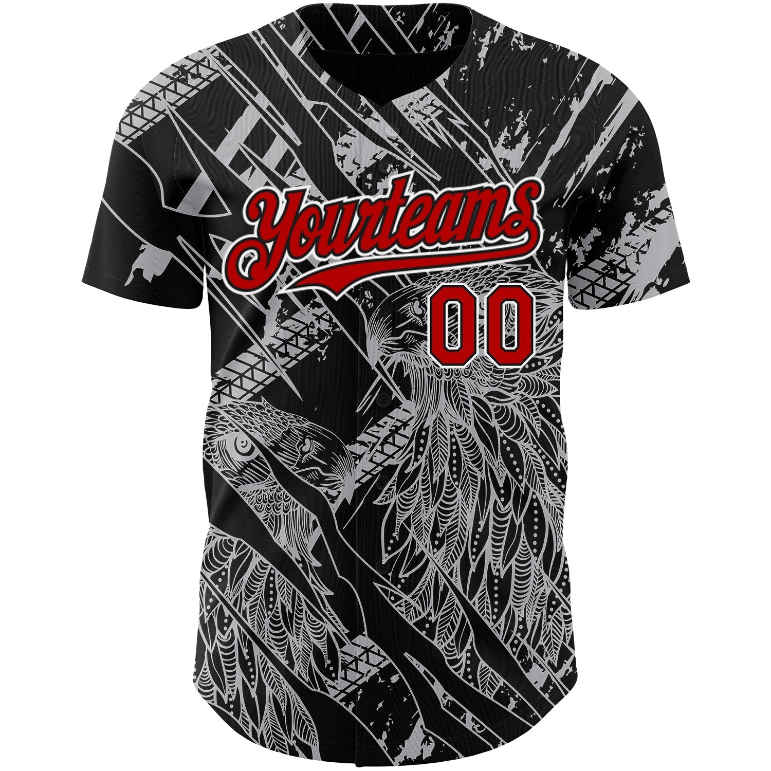 Custom Black Red-White 3D Pattern Design Animal Eagle Authentic Baseball Jersey baseball jersey product view 2