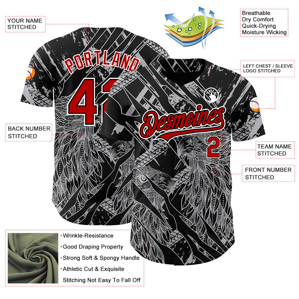 Custom Black Red-White 3D Pattern Design Animal Eagle Authentic Baseball Jersey baseball jersey product view 3