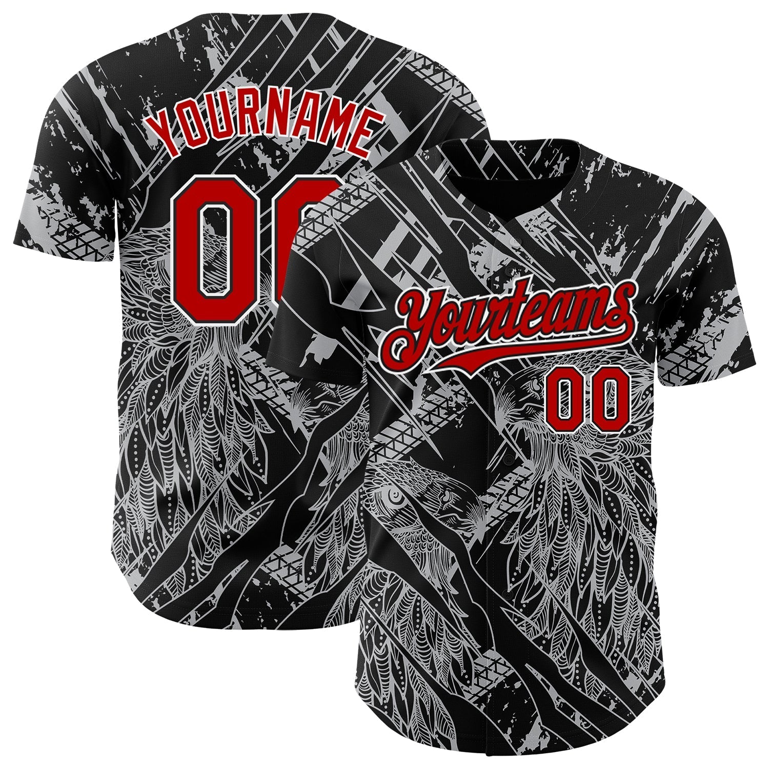 Custom Black Red-White 3D Pattern Design Animal Eagle Authentic Baseball Jersey baseball jersey product view 1