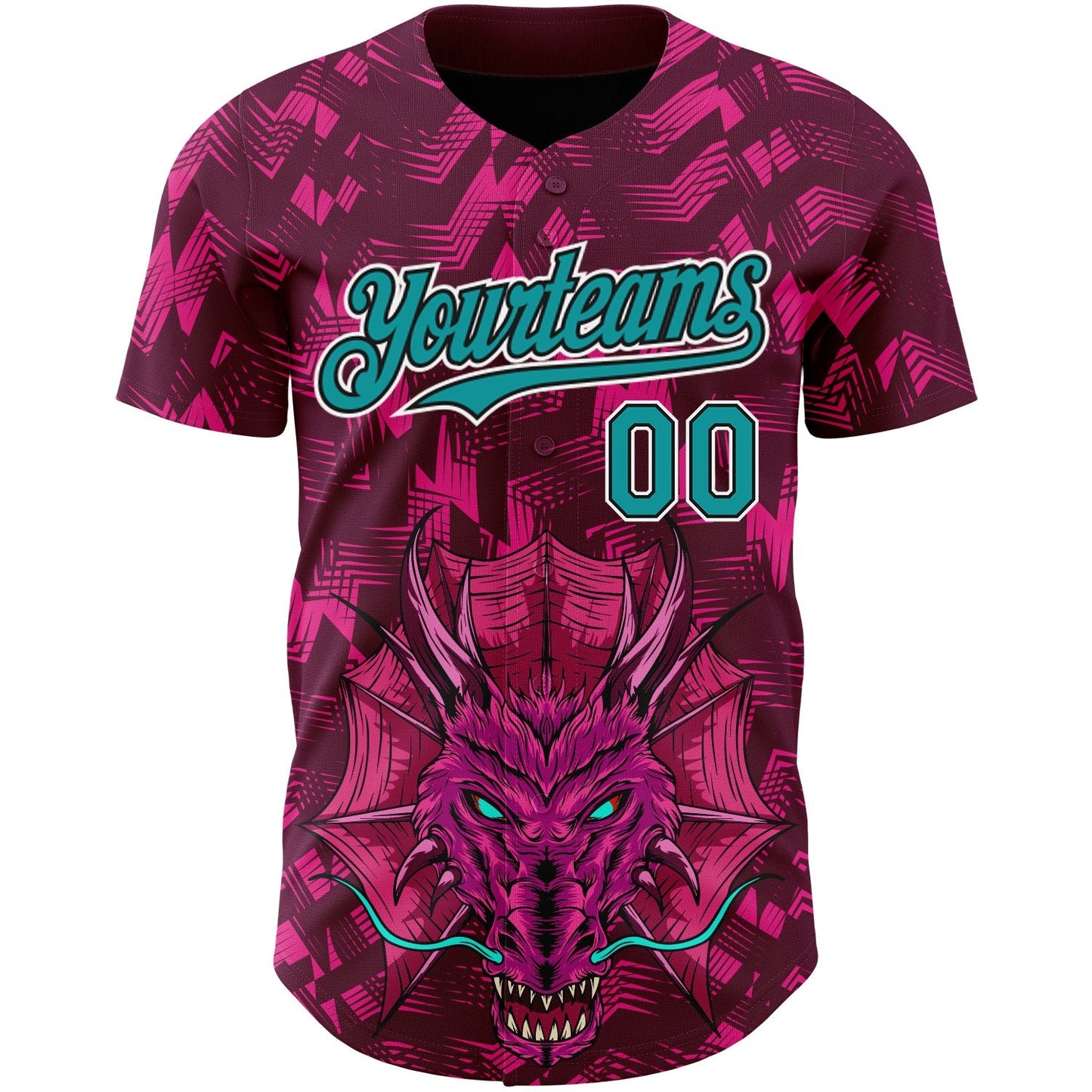 Custom Crimson Teal-Black 3D Pattern Design Animal Dragon Authentic Baseball Jersey baseball jersey product view 2