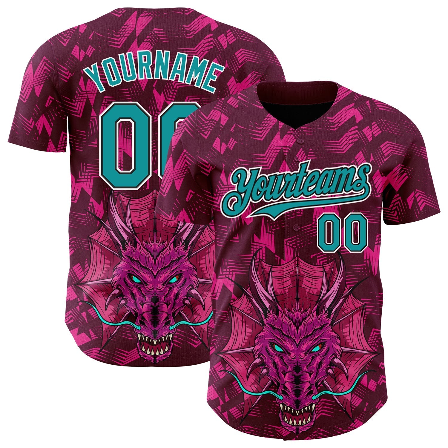 Custom Crimson Teal-Black 3D Pattern Design Animal Dragon Authentic Baseball Jersey baseball jersey product view 1