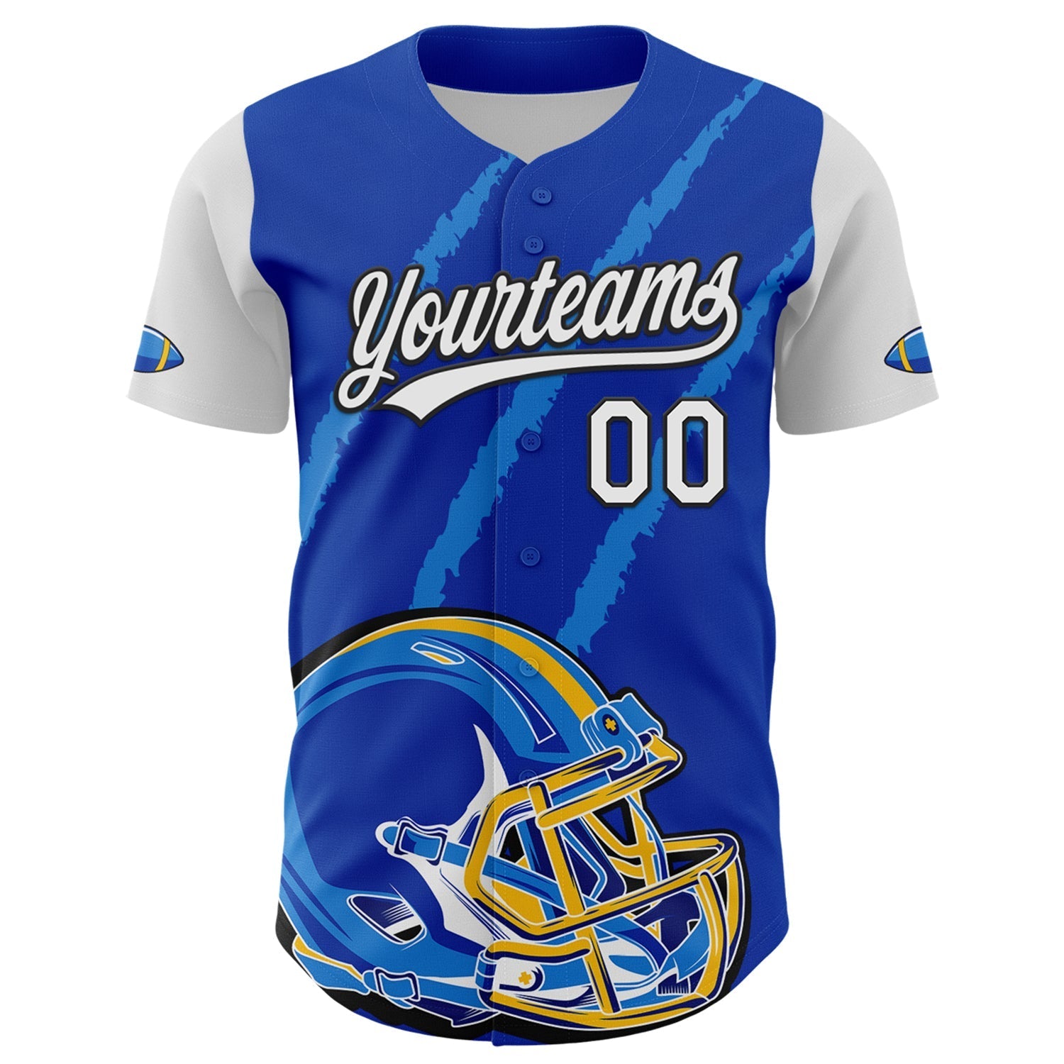 Custom Thunder Blue White-Black 3D Pattern Design Football Helmet And Animal Claw Authentic Baseball Jersey football jersey product view 2