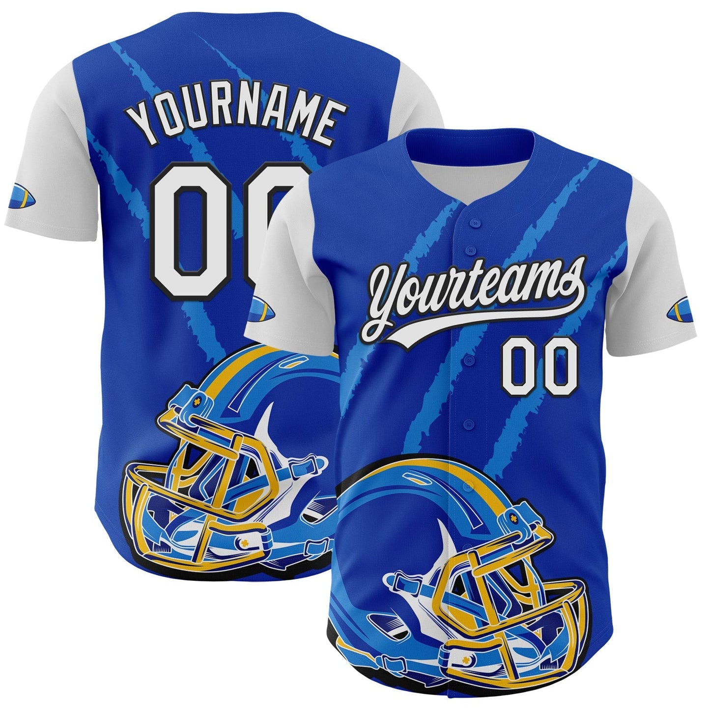 Custom Thunder Blue White-Black 3D Pattern Design Football Helmet And Animal Claw Authentic Baseball Jersey football jersey product view 1