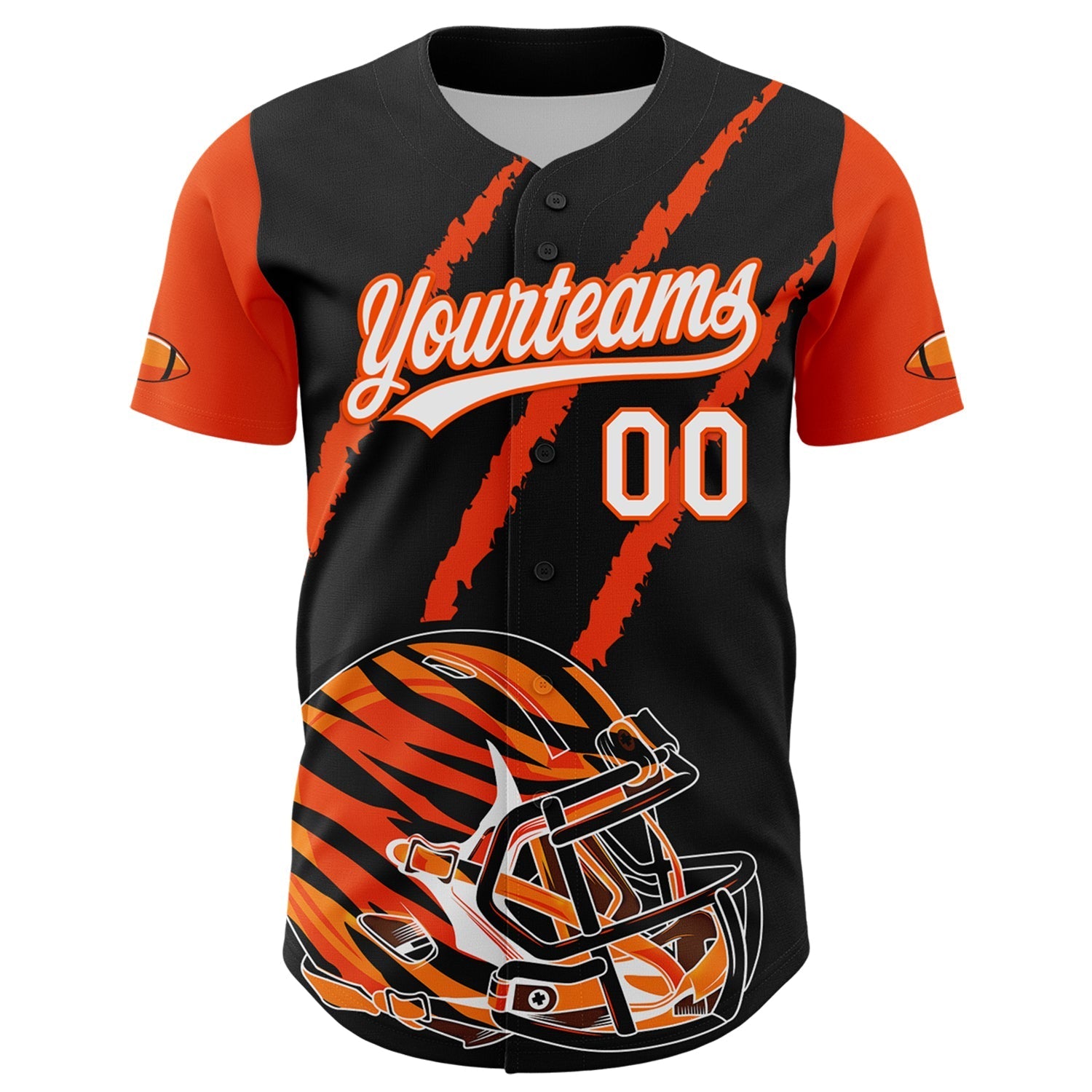 Custom Black White-Orange 3D Pattern Design Football Helmet And Animal Claw Authentic Baseball Jersey football jersey product view 2