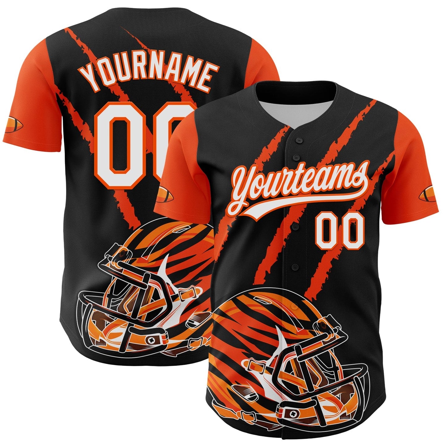 Custom Black White-Orange 3D Pattern Design Football Helmet And Animal Claw Authentic Baseball Jersey football jersey product view 1