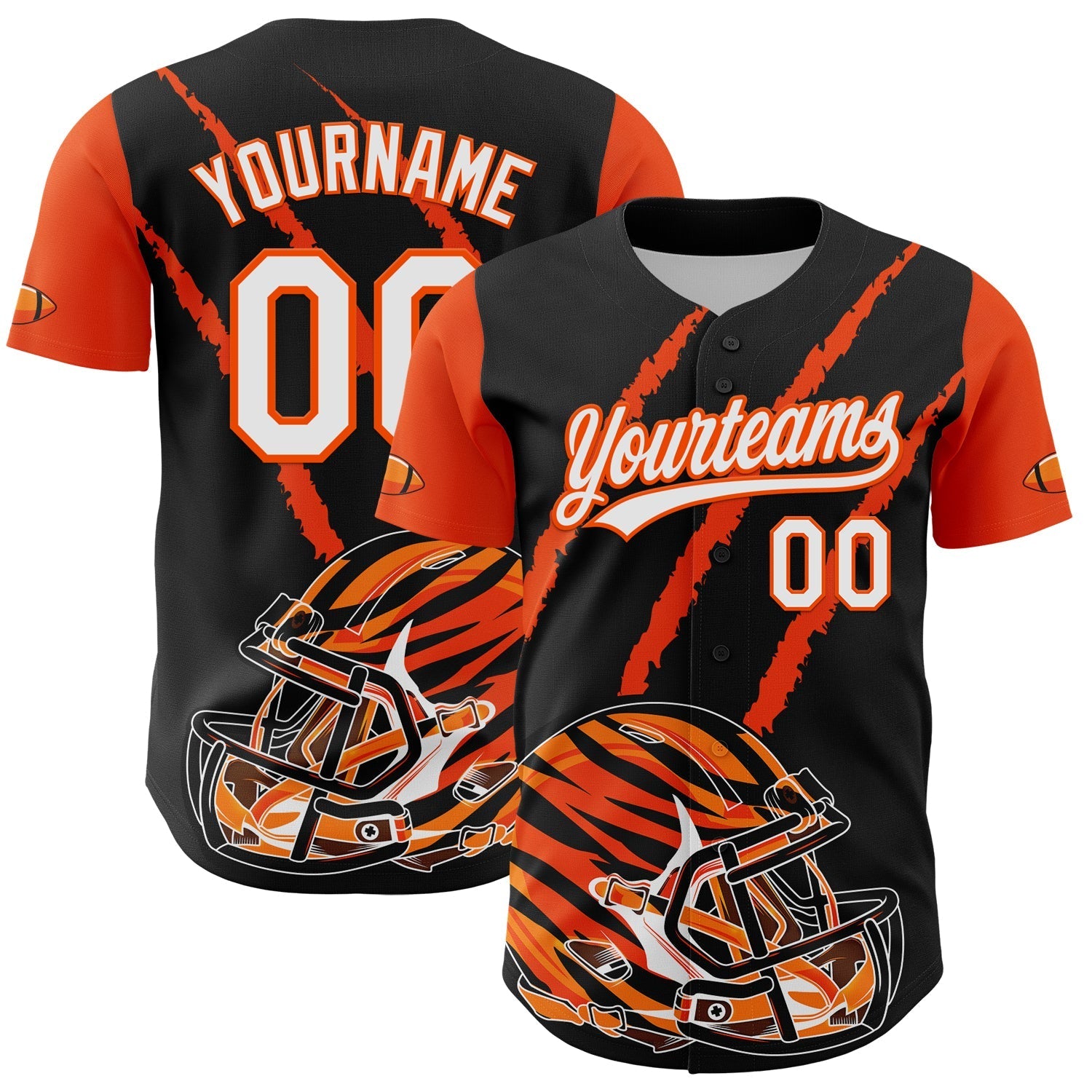 Custom Black White-Orange 3D Pattern Design Football Helmet And Animal Claw Authentic Baseball Jersey football jersey product view 1