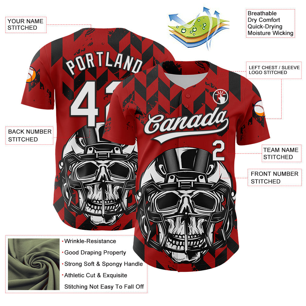 Custom Red White-Black 3D Pattern Design Football Skull Helmet Authentic Baseball Jersey football jersey product view 3
