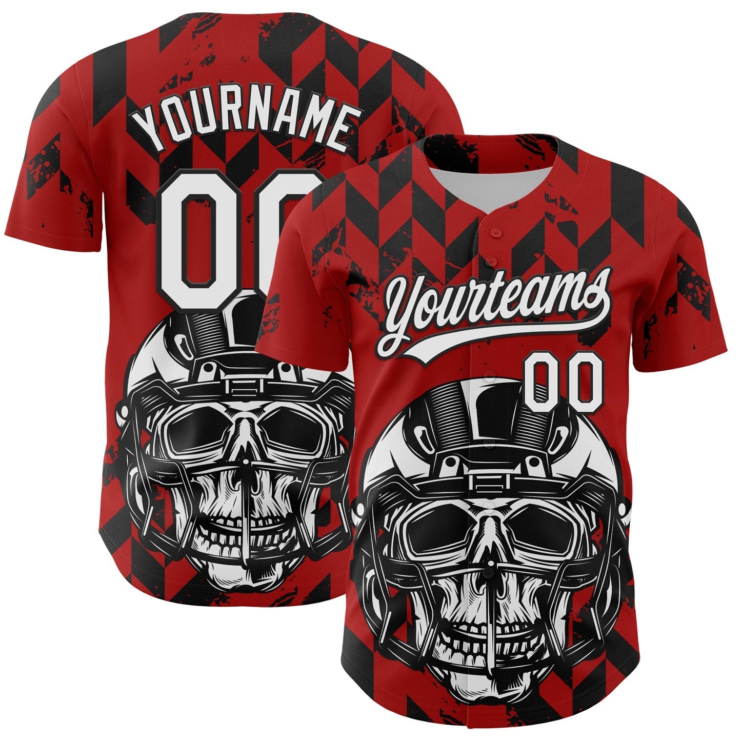 Custom Red White-Black 3D Pattern Design Football Skull Helmet Authentic Baseball Jersey football jersey product view 1