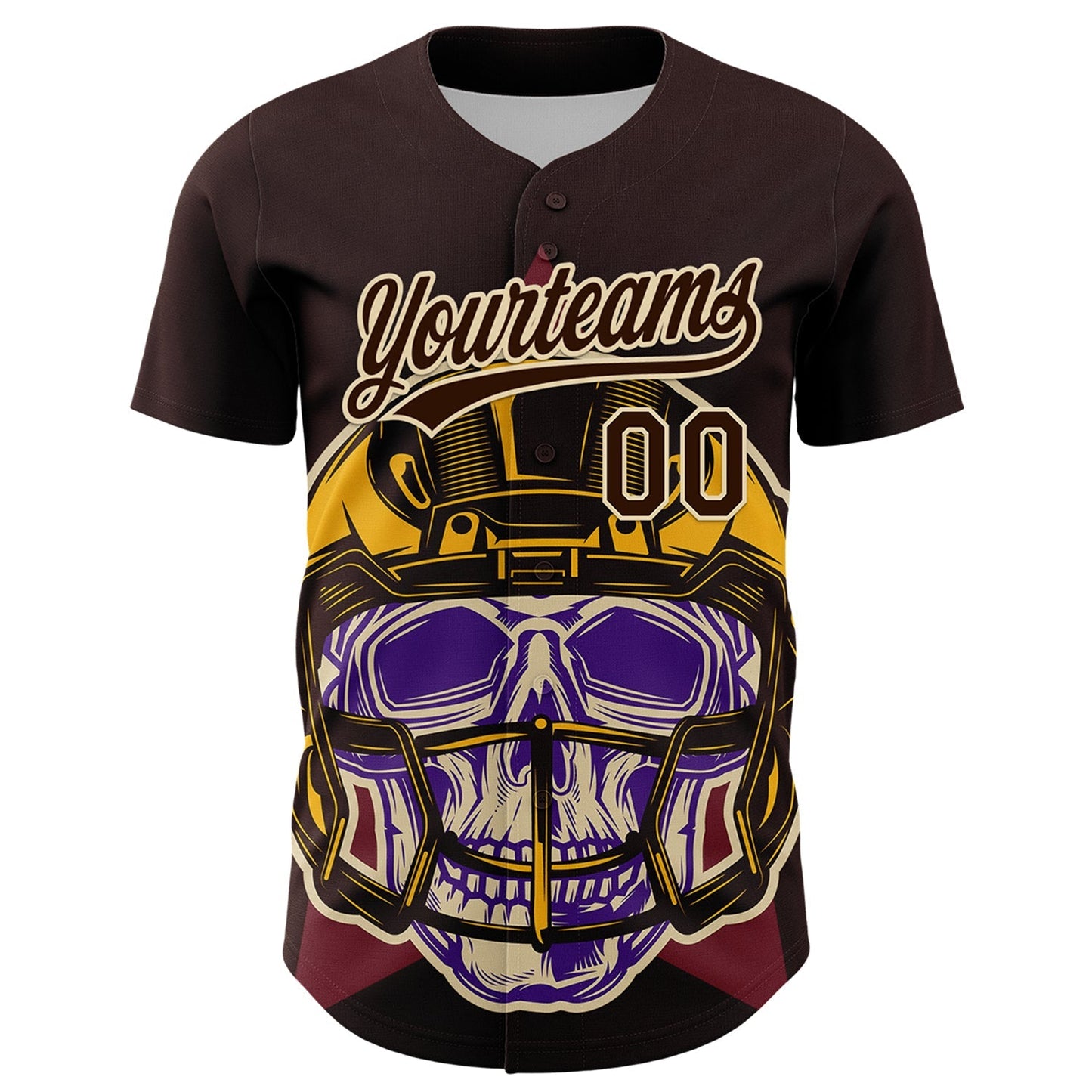 Custom Brown Cream 3D Pattern Design Football Skull Helmet Authentic Baseball Jersey football jersey product view 2