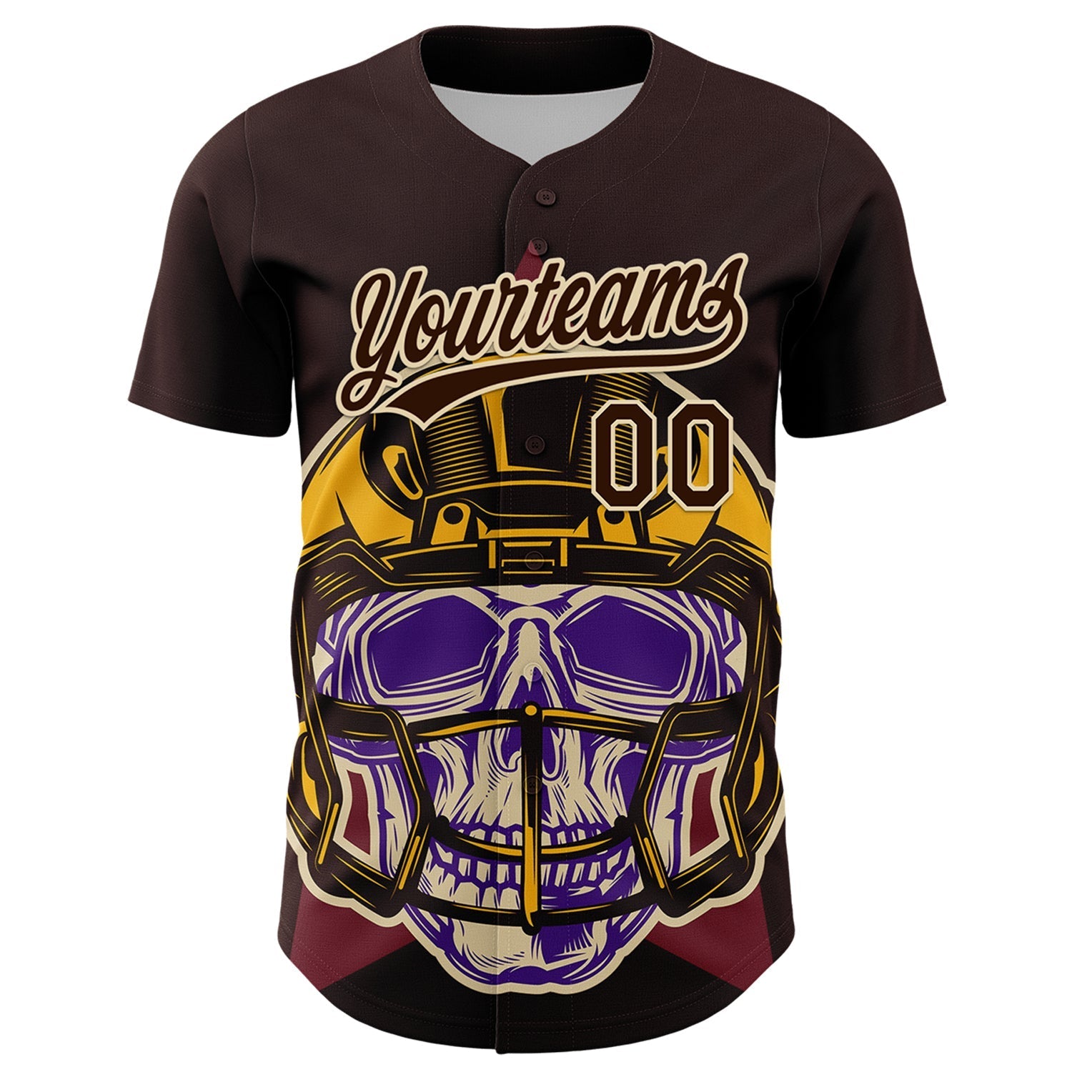 Custom Brown Cream 3D Pattern Design Football Skull Helmet Authentic Baseball Jersey football jersey product view 2