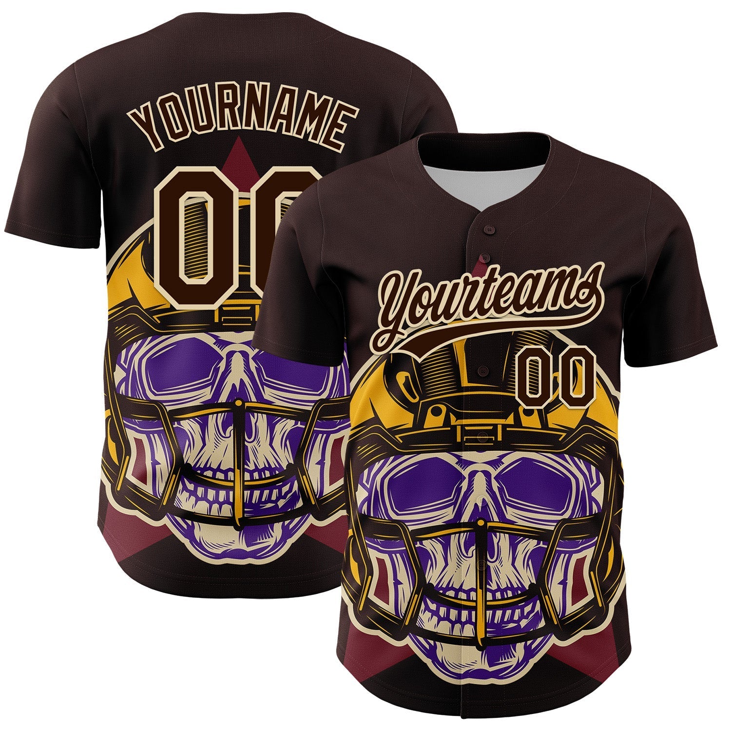 Custom Brown Cream 3D Pattern Design Football Skull Helmet Authentic Baseball Jersey football jersey product view 1