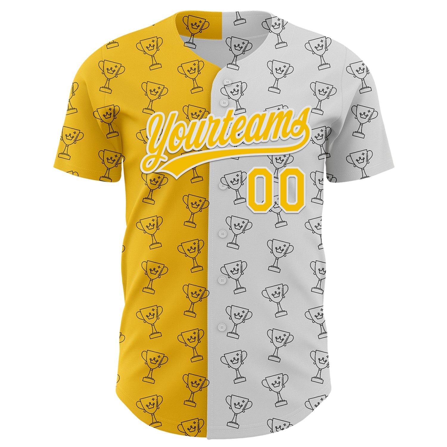 Custom White Yellow 3D Pattern Design Champion Trophy Authentic Baseball Jersey baseball jersey product view 2