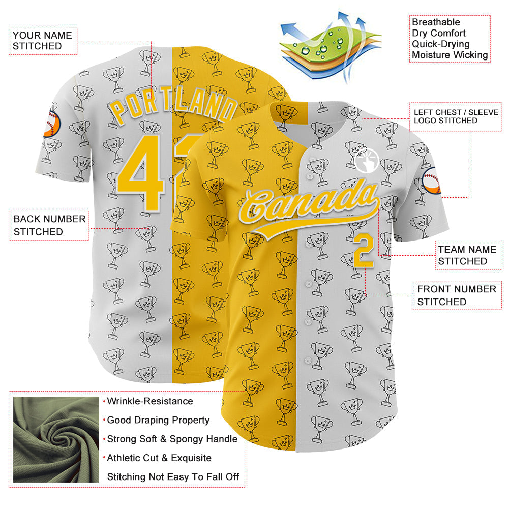 Custom White Yellow 3D Pattern Design Champion Trophy Authentic Baseball Jersey baseball jersey product view 3