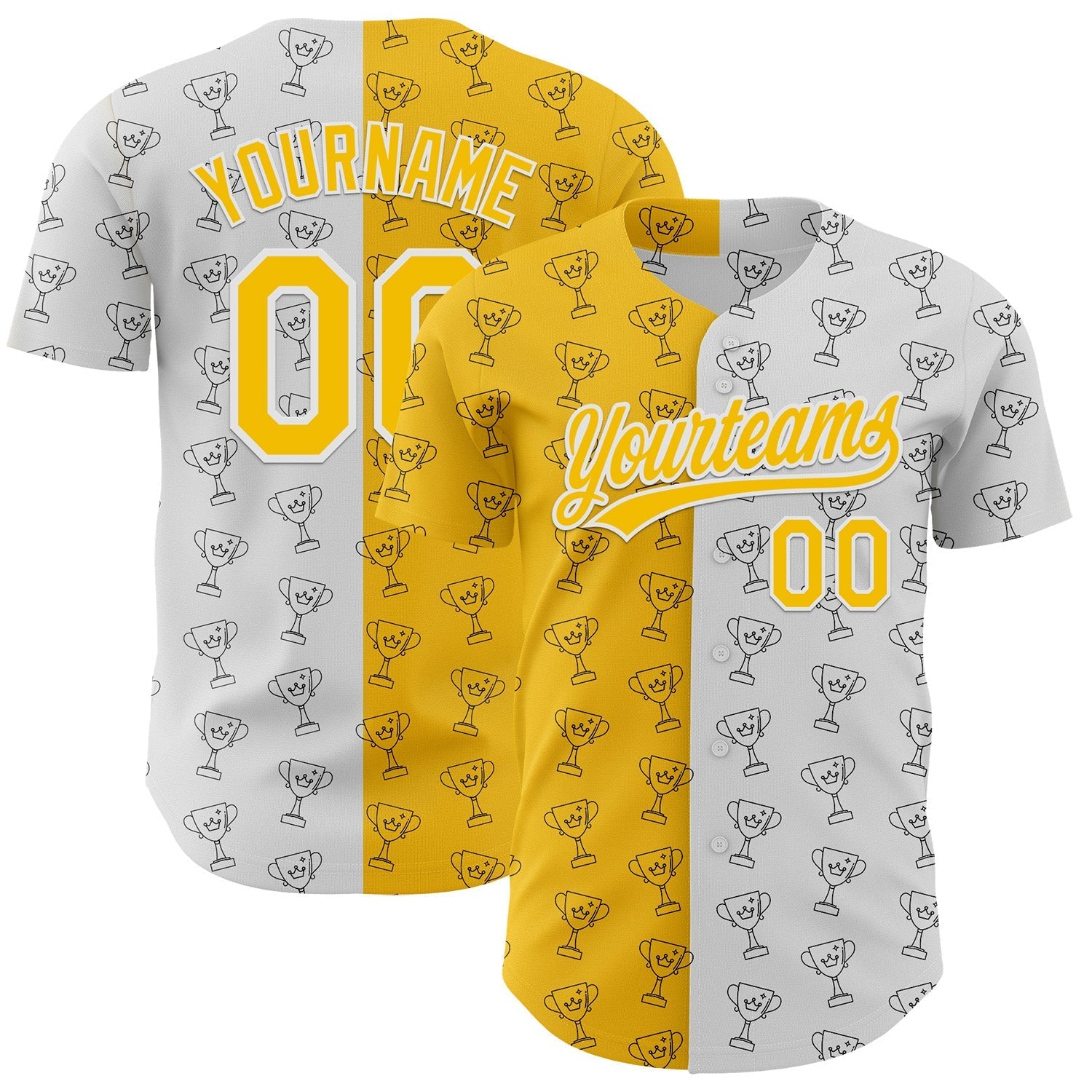 Custom White Yellow 3D Pattern Design Champion Trophy Authentic Baseball Jersey baseball jersey product view 1