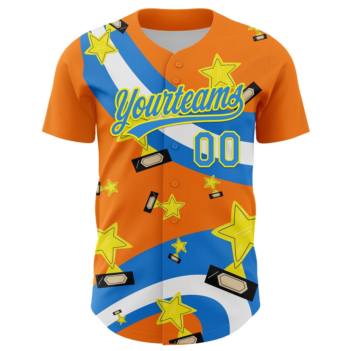 Custom Bay Orange Electric Blue-Light Yellow 3D Pattern Design Champion Trophy Authentic Baseball Jersey baseball jersey product view 2