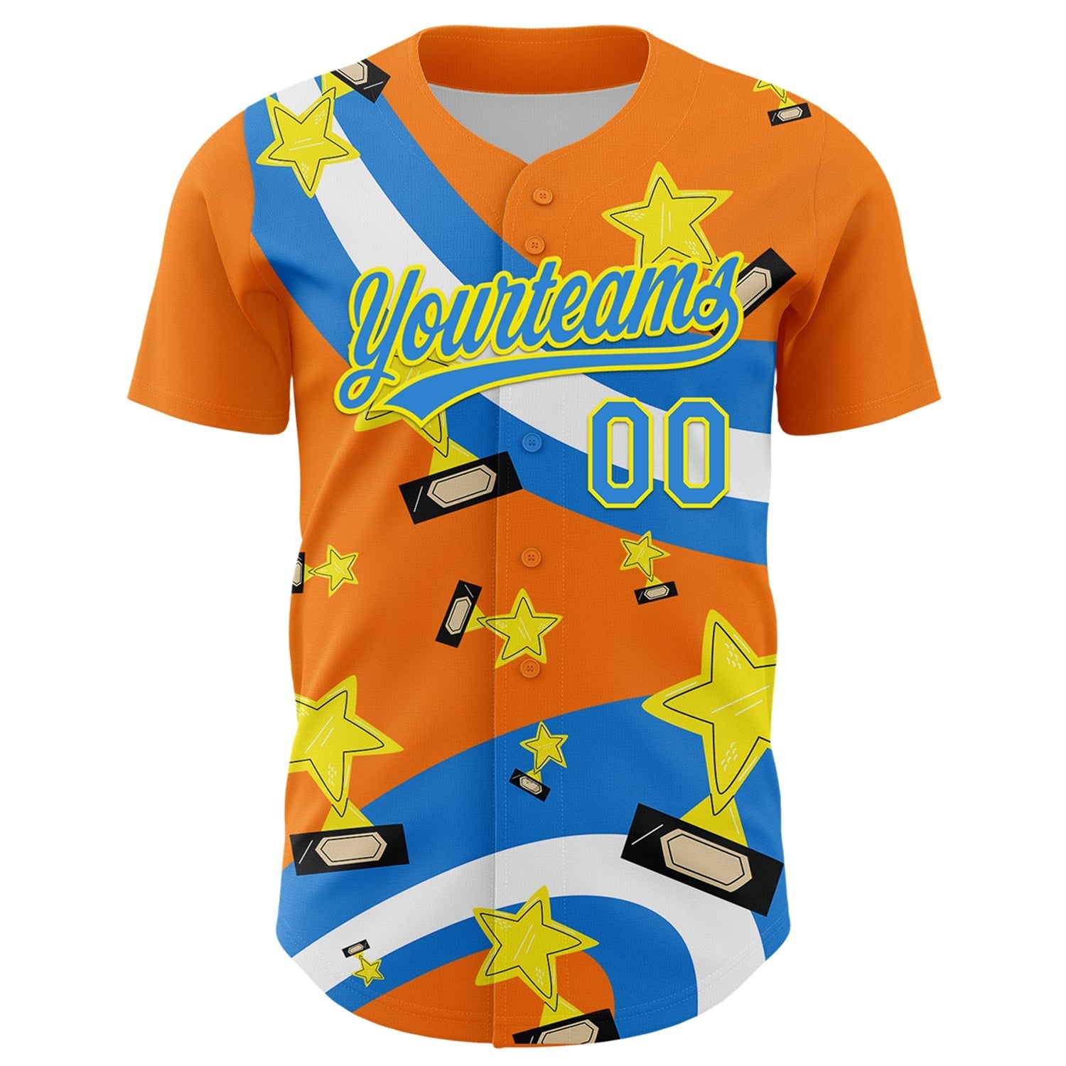 Custom Bay Orange Electric Blue-Light Yellow 3D Pattern Design Champion Trophy Authentic Baseball Jersey baseball jersey product view 2