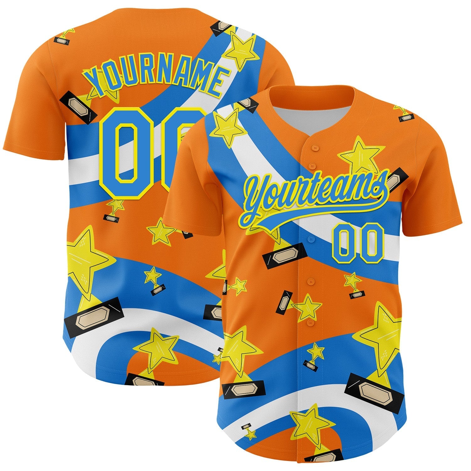 Custom Bay Orange Electric Blue-Light Yellow 3D Pattern Design Champion Trophy Authentic Baseball Jersey baseball jersey product view 1