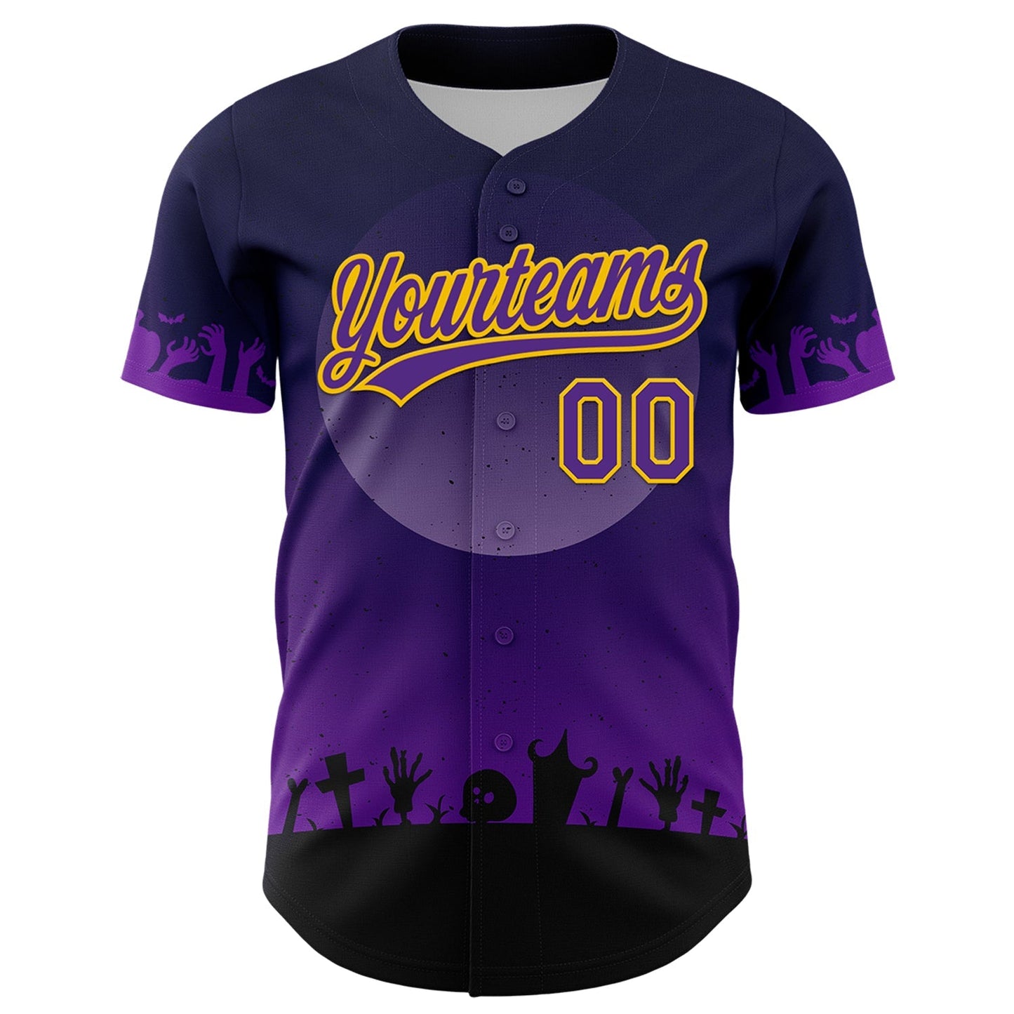 Custom Black Purple-Yellow 3D Pattern Halloween Skull Authentic Baseball Jersey baseball jersey product view 2