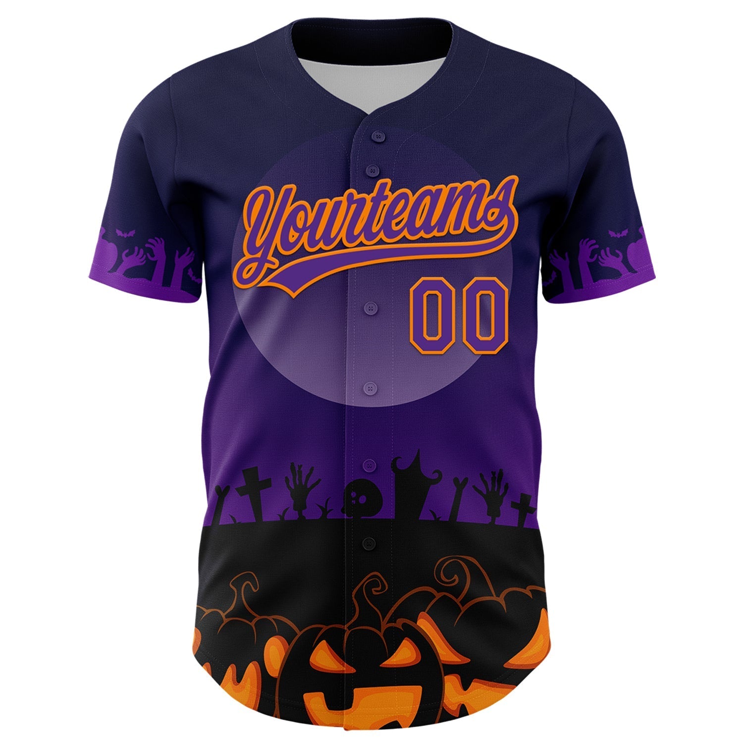 Custom Black Purple-Bay Orange 3D Pattern Halloween Skull Authentic Baseball Jersey baseball jersey product view 2