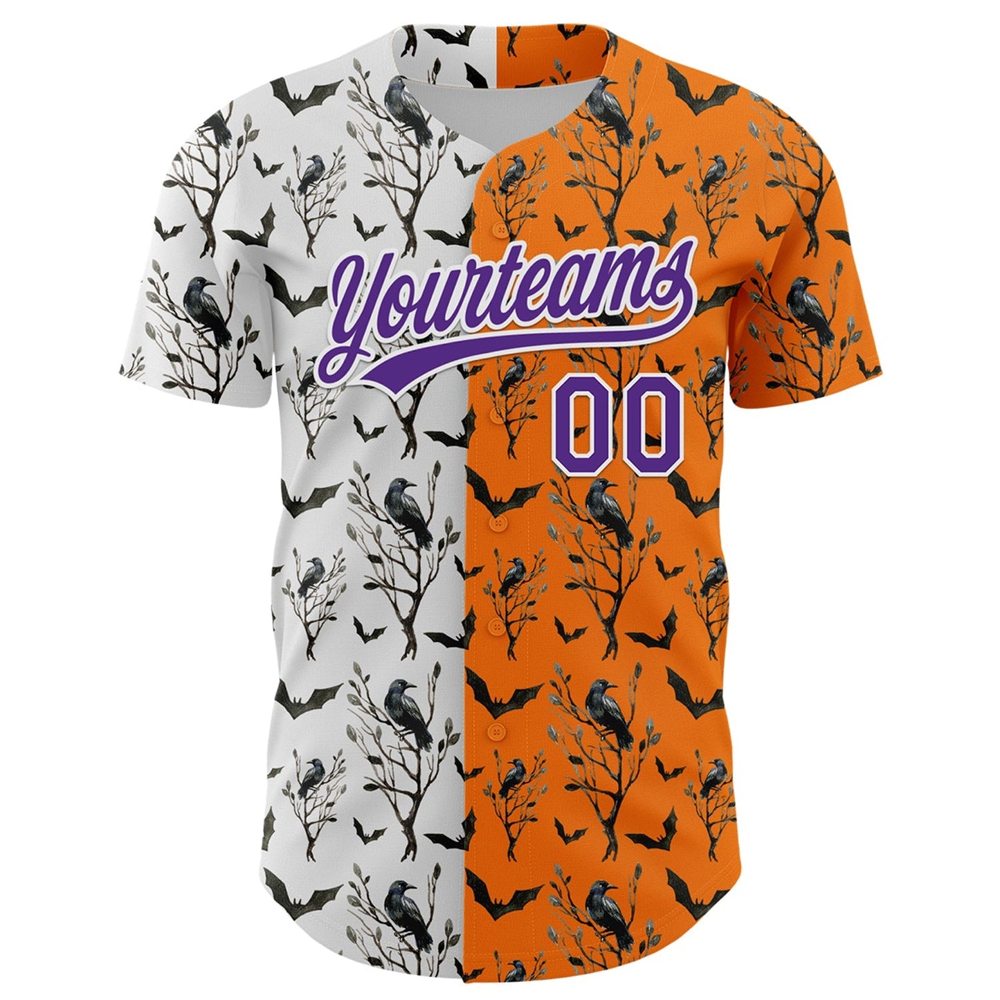Custom Bay Orange Purple-White 3D Pattern Halloween Authentic Baseball Jersey baseball jersey product view 2