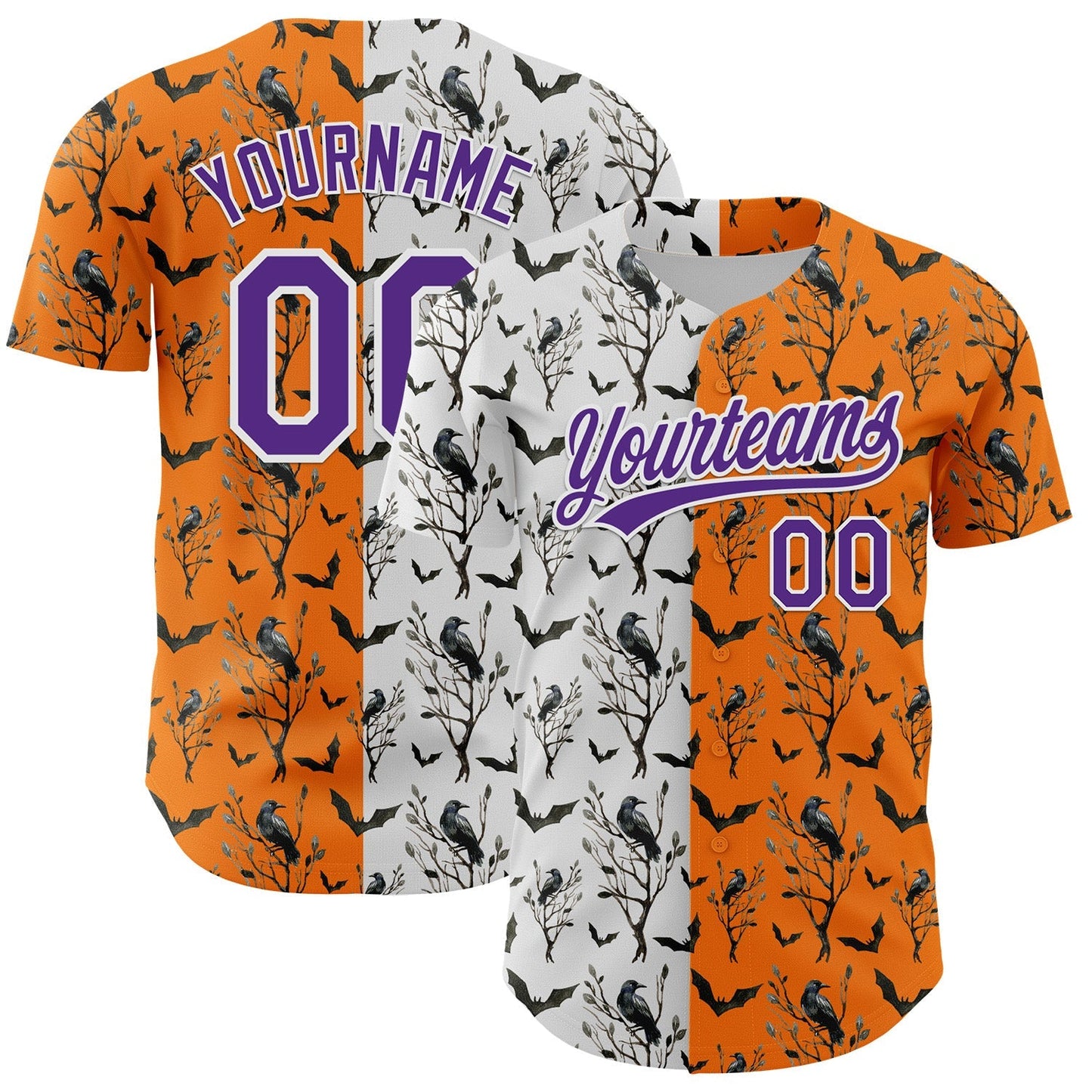 Custom Bay Orange Purple-White 3D Pattern Halloween Authentic Baseball Jersey baseball jersey product view 1