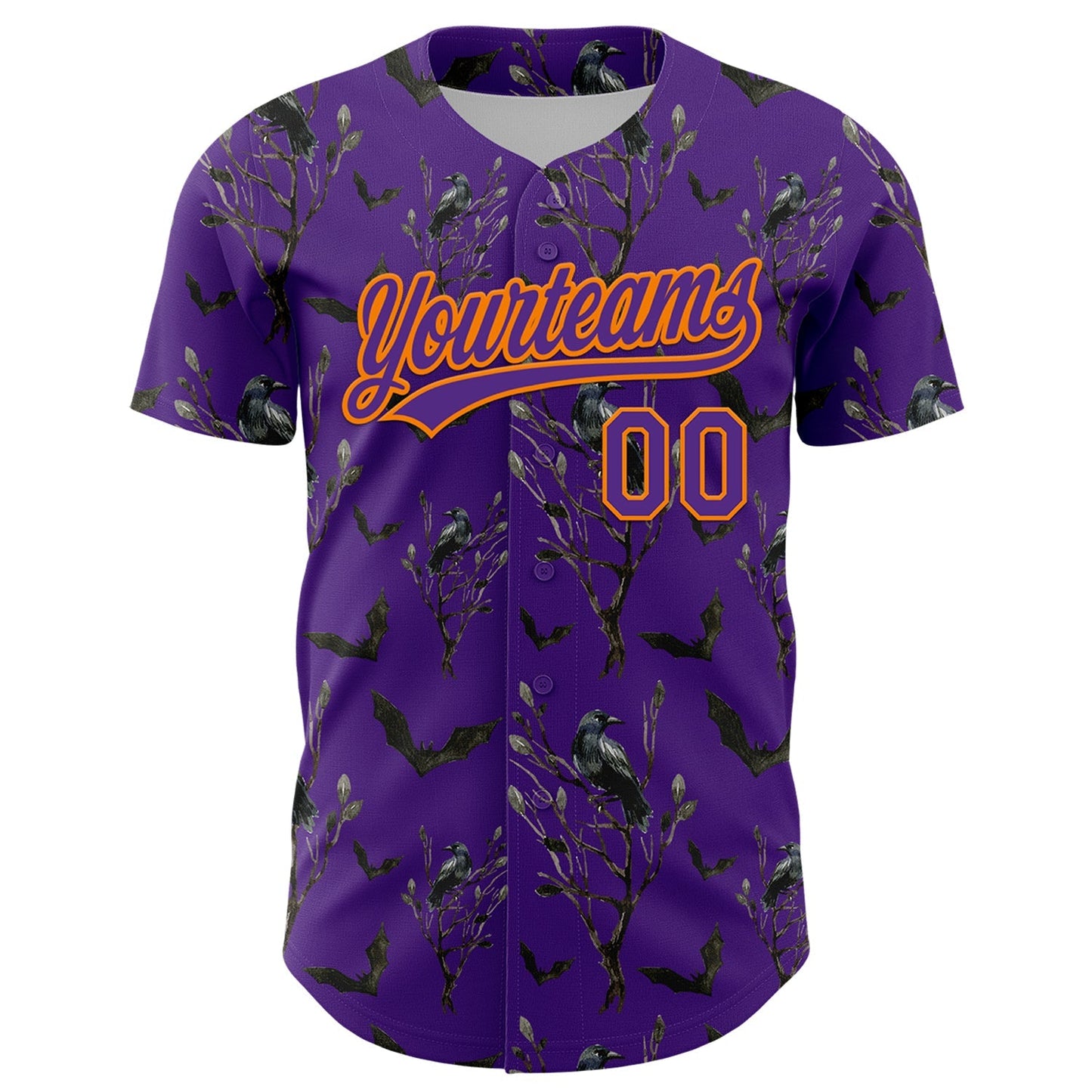 Custom Purple Bay Orange 3D Pattern Halloween Authentic Baseball Jersey baseball jersey product view 2