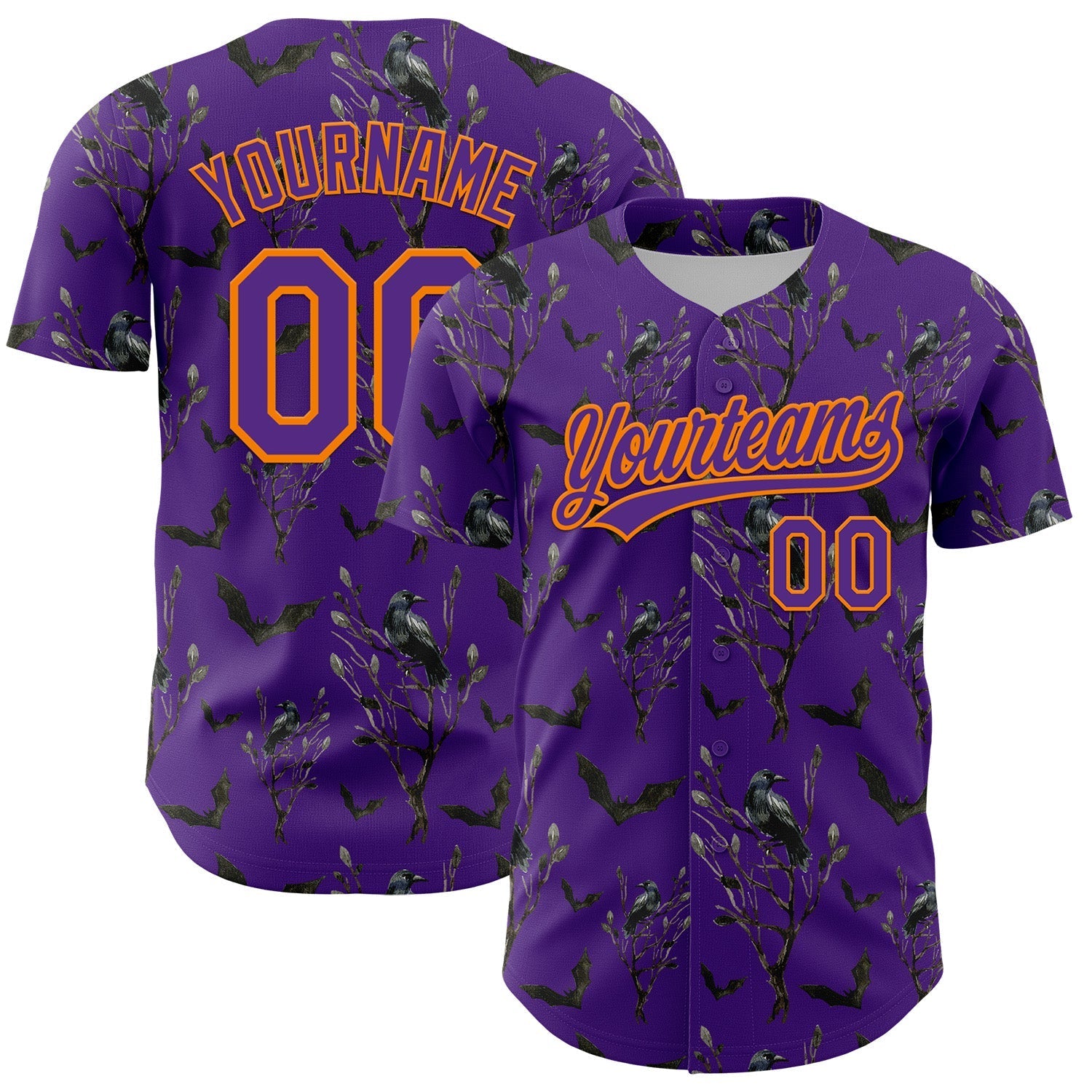 Custom Purple Bay Orange 3D Pattern Halloween Authentic Baseball Jersey baseball jersey product view 1