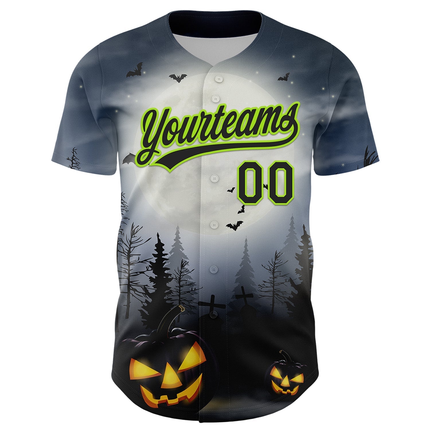 Custom Gray Black-Neon Green 3D Pattern Halloween Authentic Baseball Jersey baseball jersey product view 2