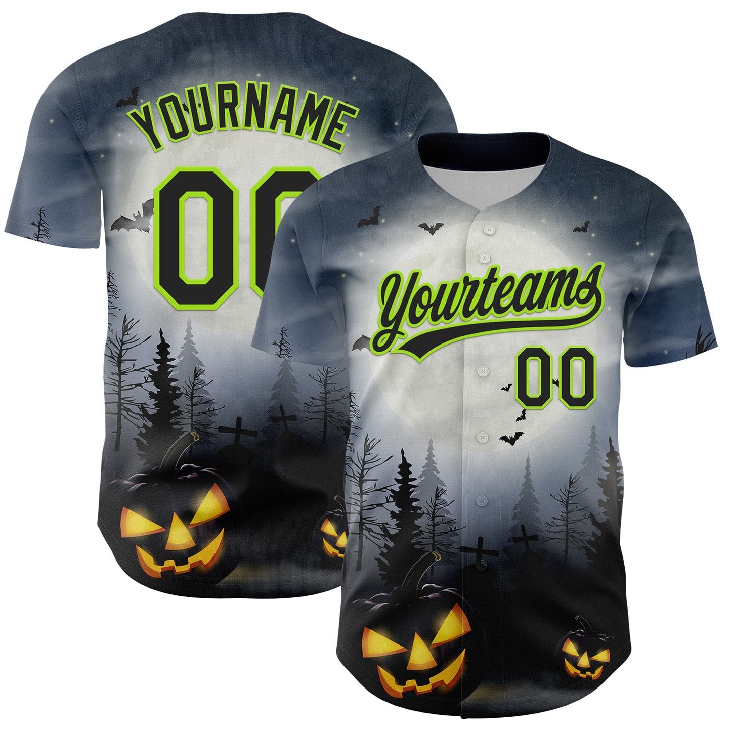 Custom Gray Black-Neon Green 3D Pattern Halloween Authentic Baseball Jersey baseball jersey product view 1
