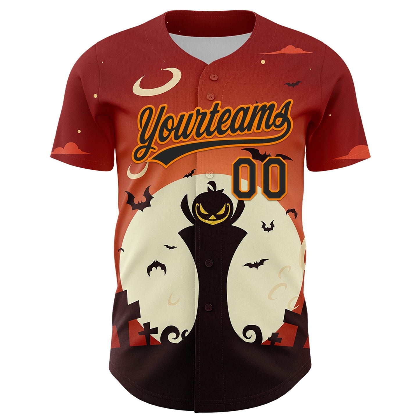 Custom Orange Black-Bay Orange 3D Pattern Halloween Authentic Baseball Jersey baseball jersey product view 2