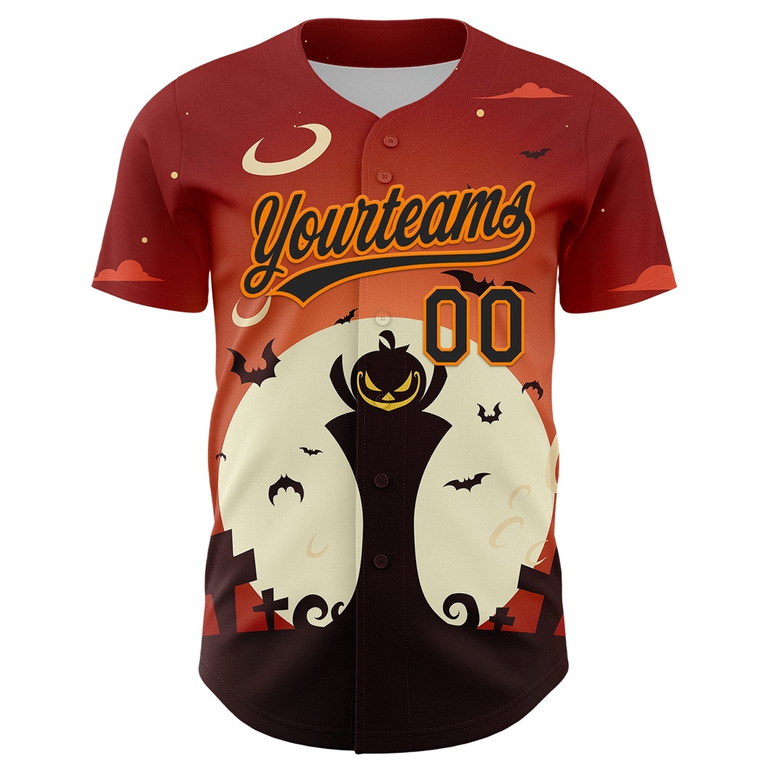 Custom Orange Black-Bay Orange 3D Pattern Halloween Authentic Baseball Jersey baseball jersey product view 2