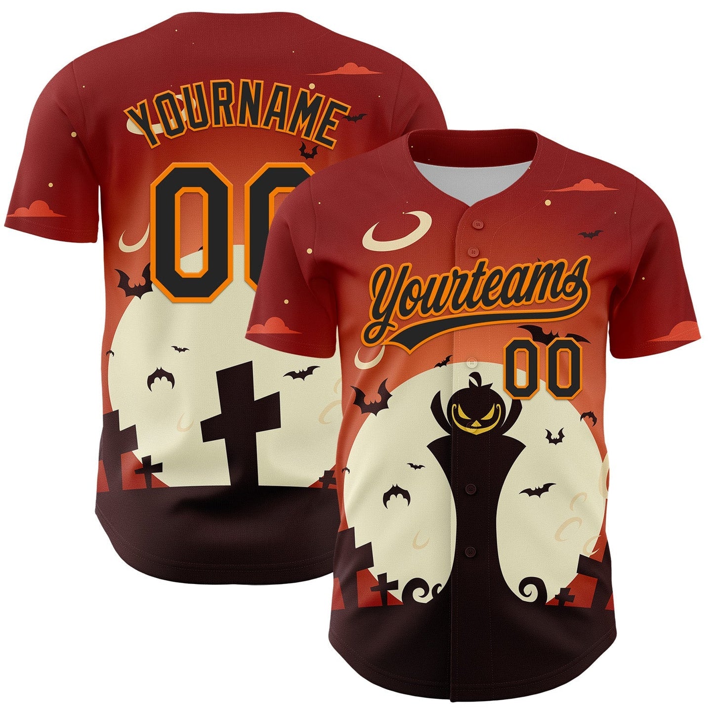 Custom Orange Black-Bay Orange 3D Pattern Halloween Authentic Baseball Jersey baseball jersey product view 1