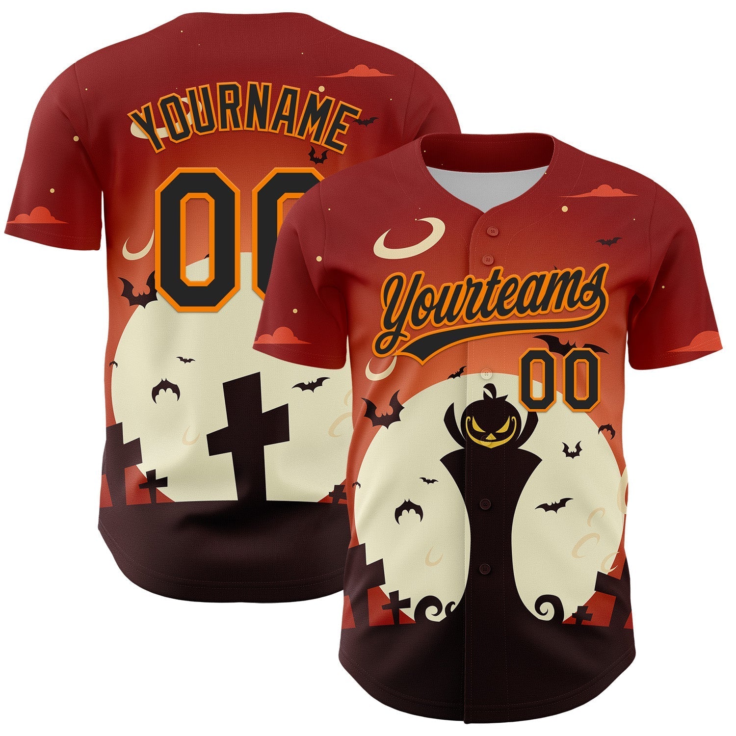 Custom Orange Black-Bay Orange 3D Pattern Halloween Authentic Baseball Jersey baseball jersey product view 1