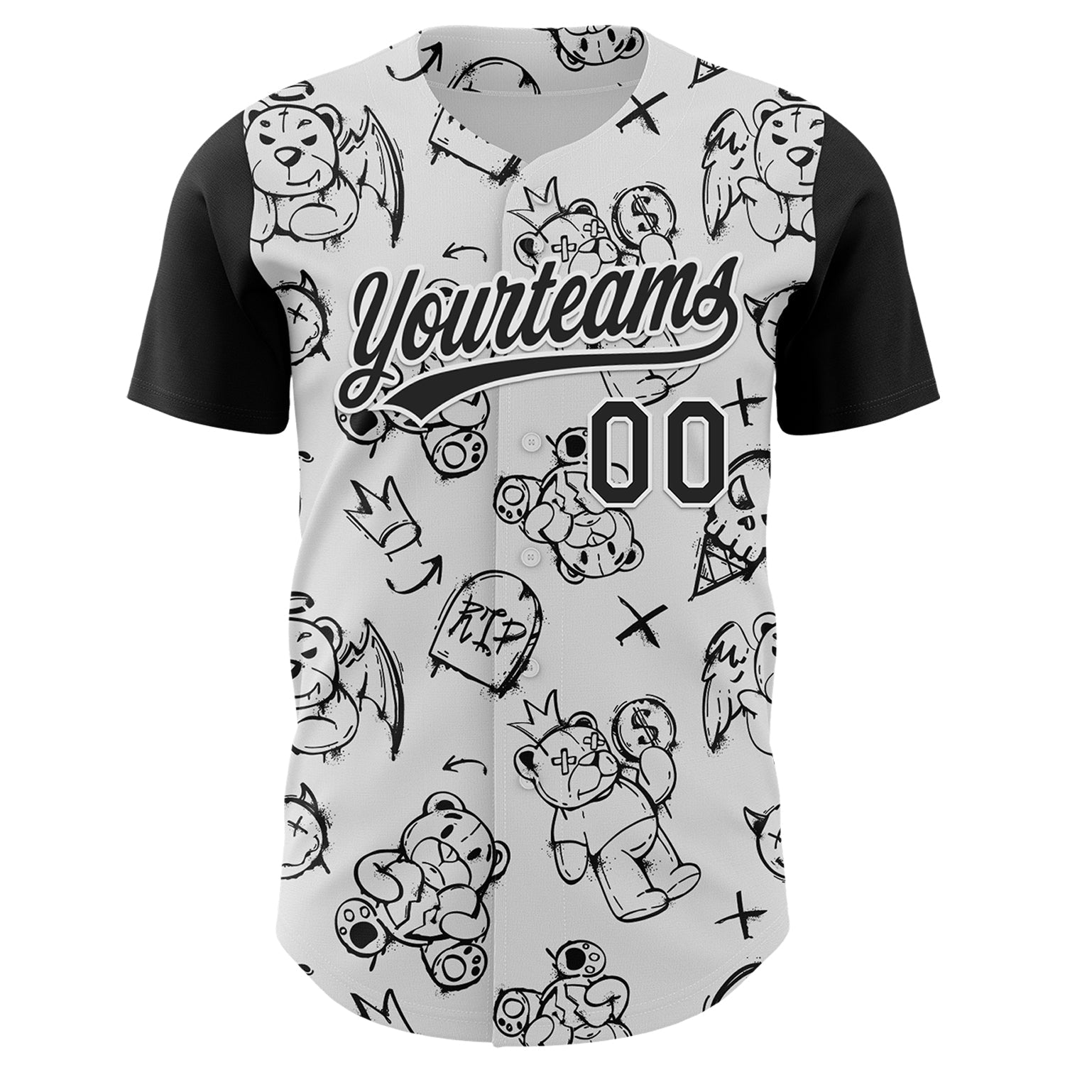 Custom White Black 3D Pattern Halloween Authentic Baseball Jersey baseball jersey product view 2