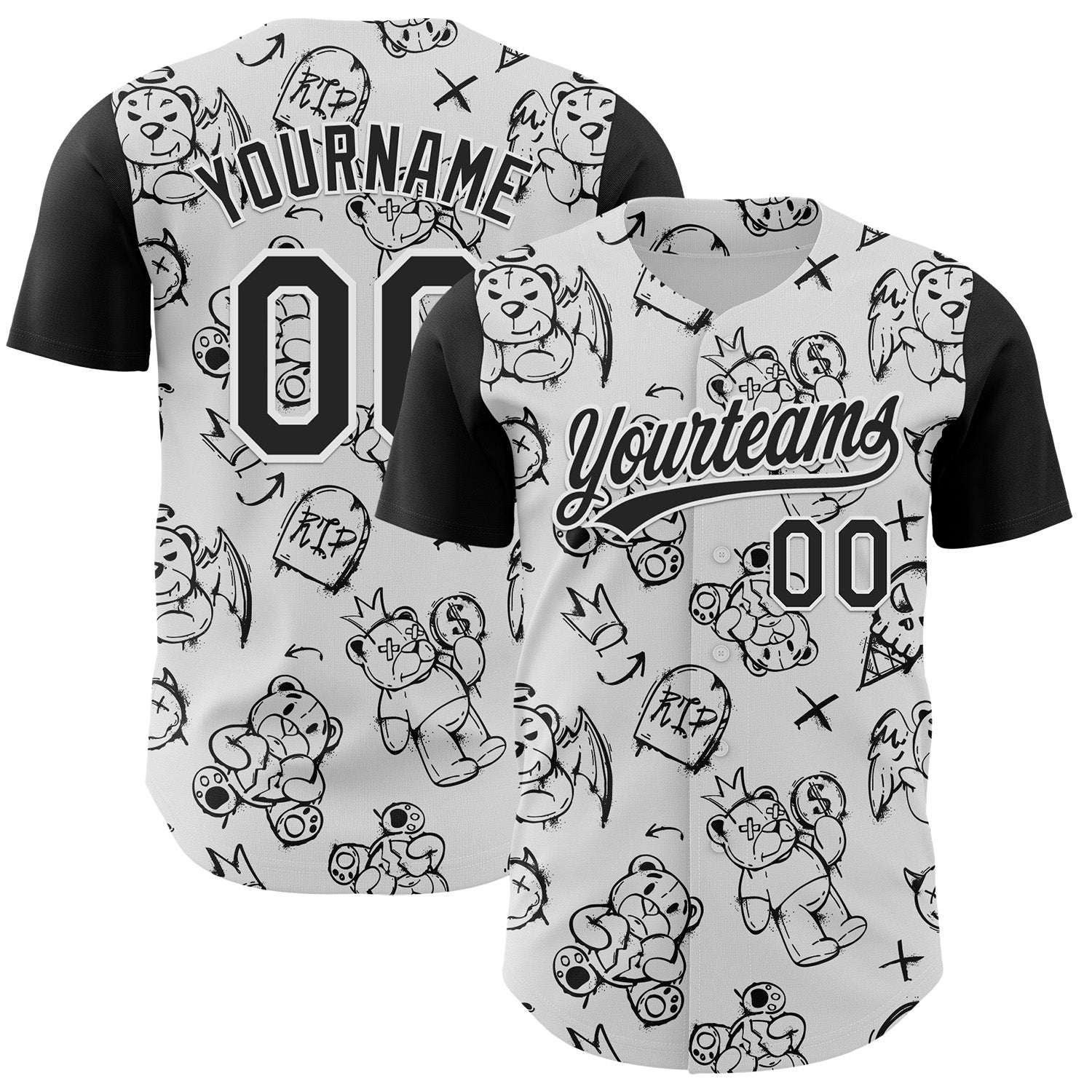 Custom White Black 3D Pattern Halloween Authentic Baseball Jersey baseball jersey product view 1