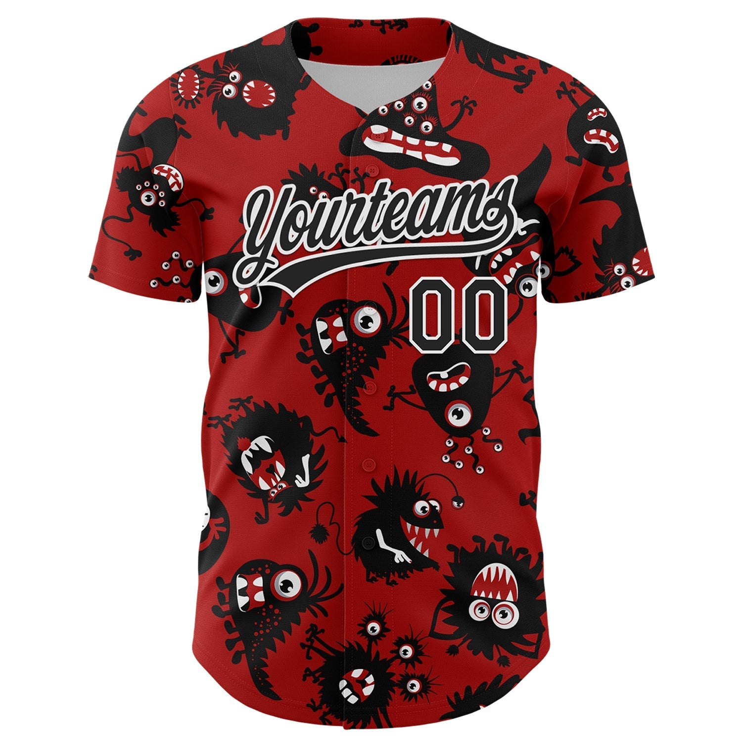 Custom Red Black-White 3D Pattern Halloween Authentic Baseball Jersey baseball jersey product view 2