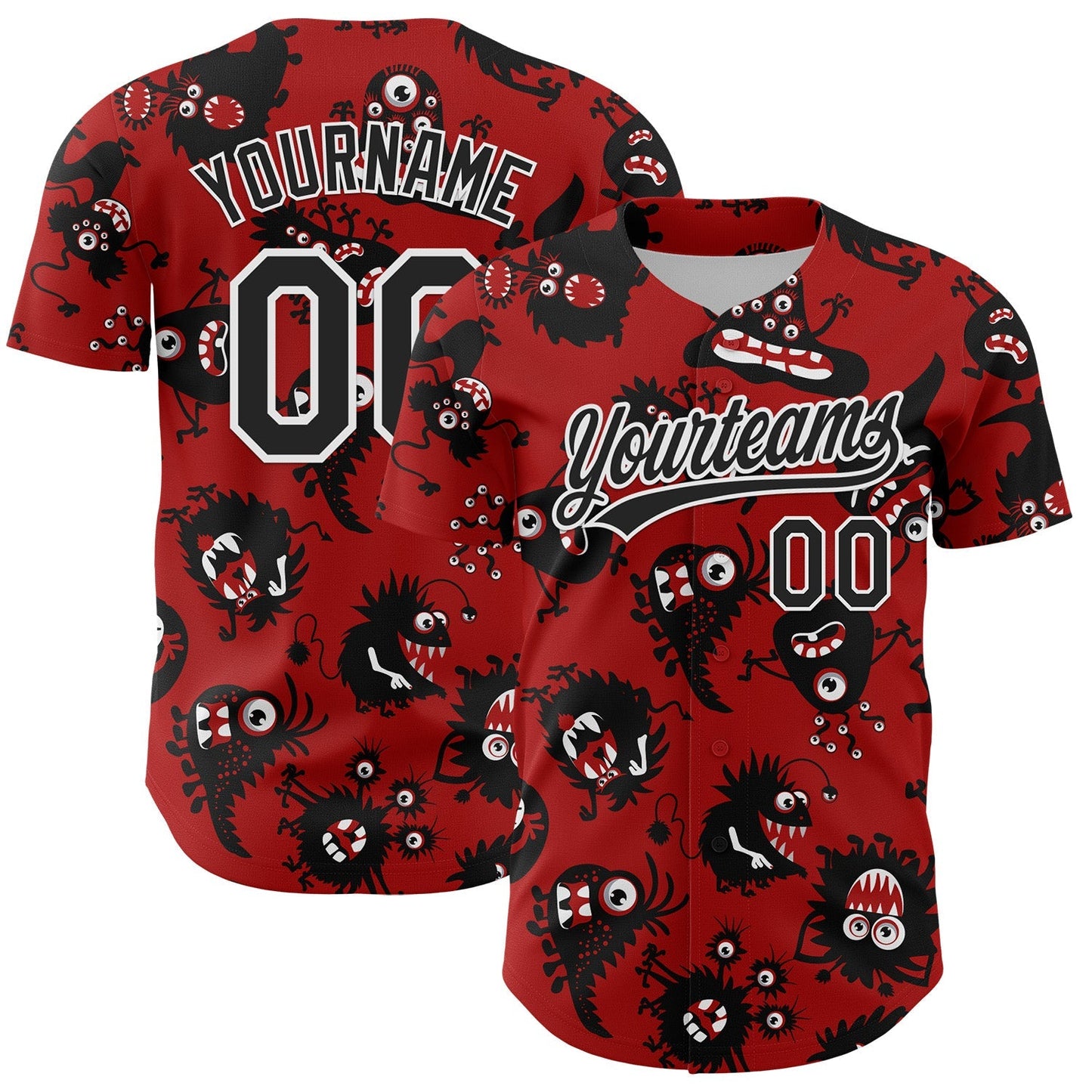 Custom Red Black-White 3D Pattern Halloween Authentic Baseball Jersey baseball jersey product view 1