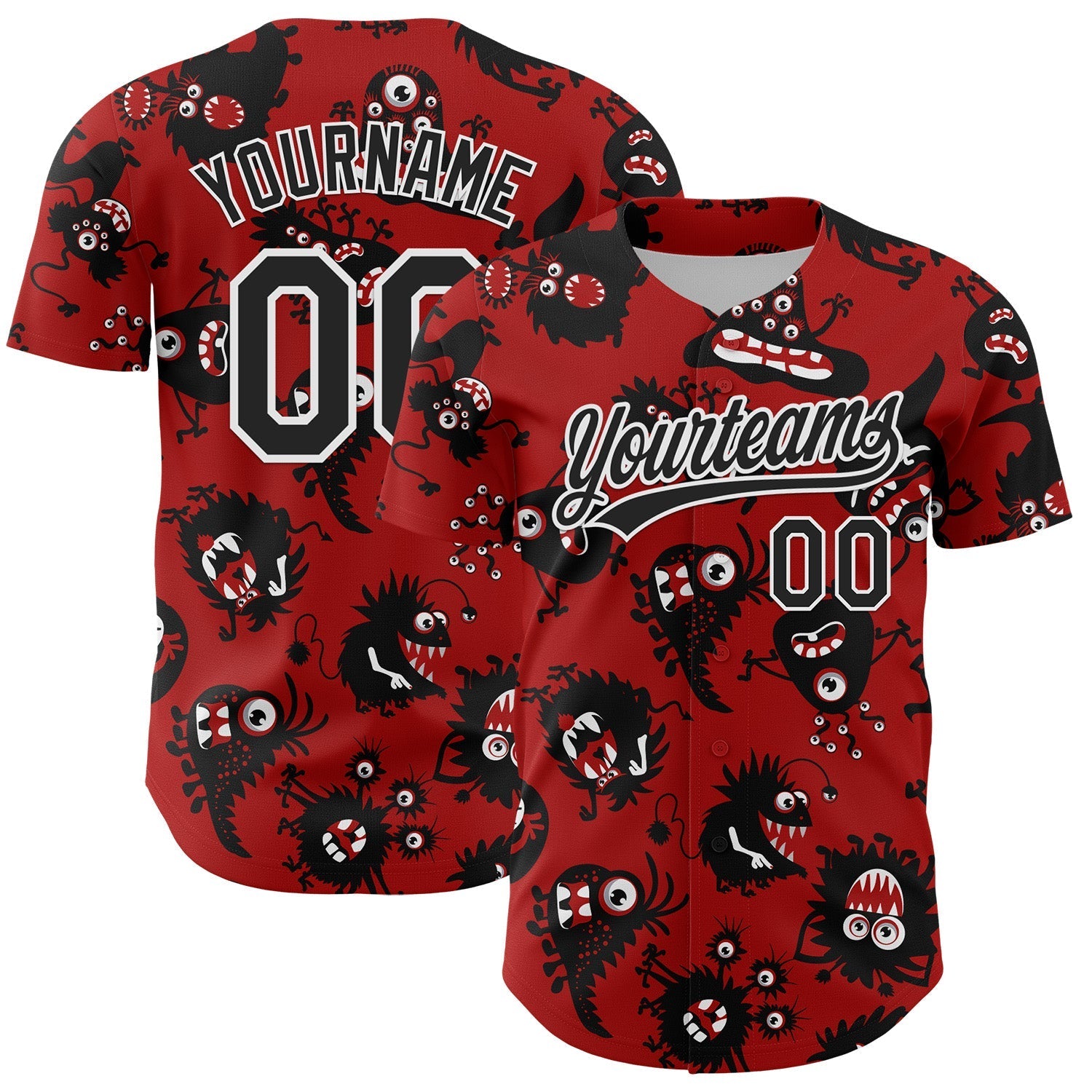 Custom Red Black-White 3D Pattern Halloween Authentic Baseball Jersey baseball jersey product view 1