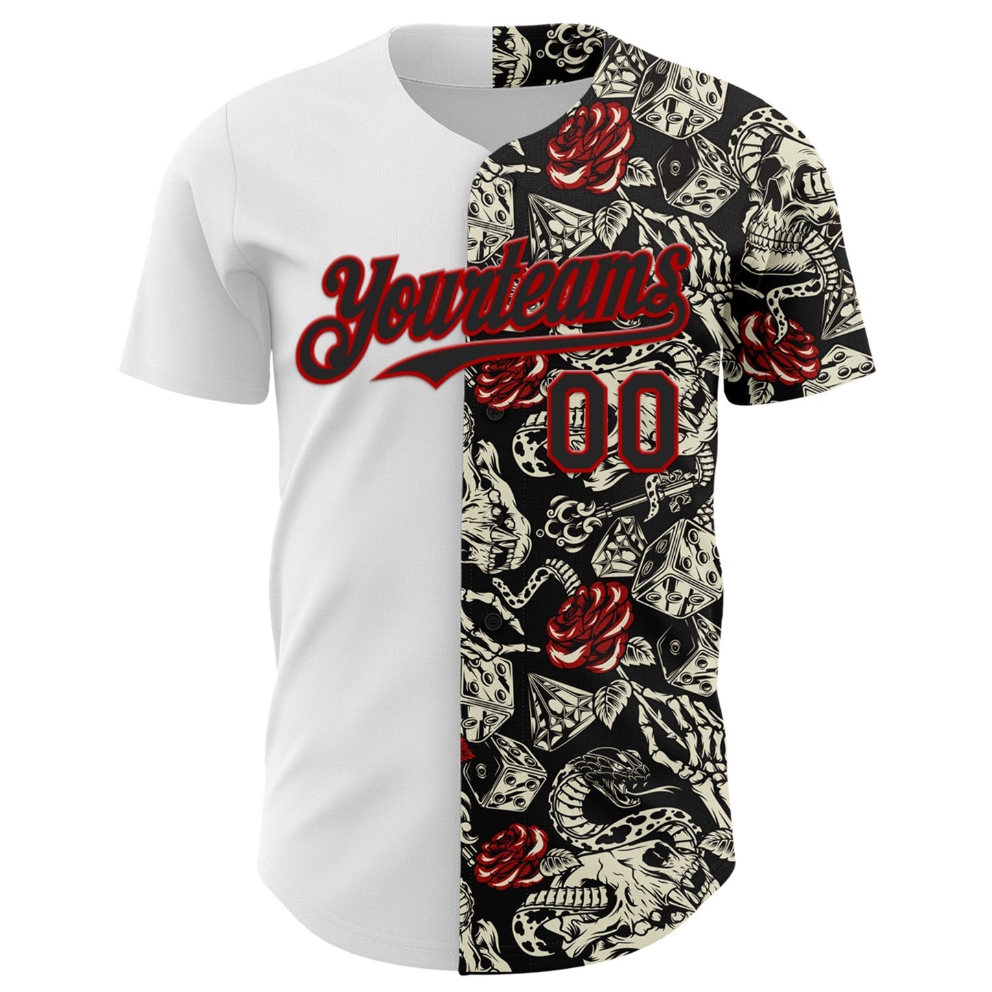 Custom White Black-Red 3D Pattern Design Vintage Tattoos Authentic Baseball Jersey baseball jersey product view 2