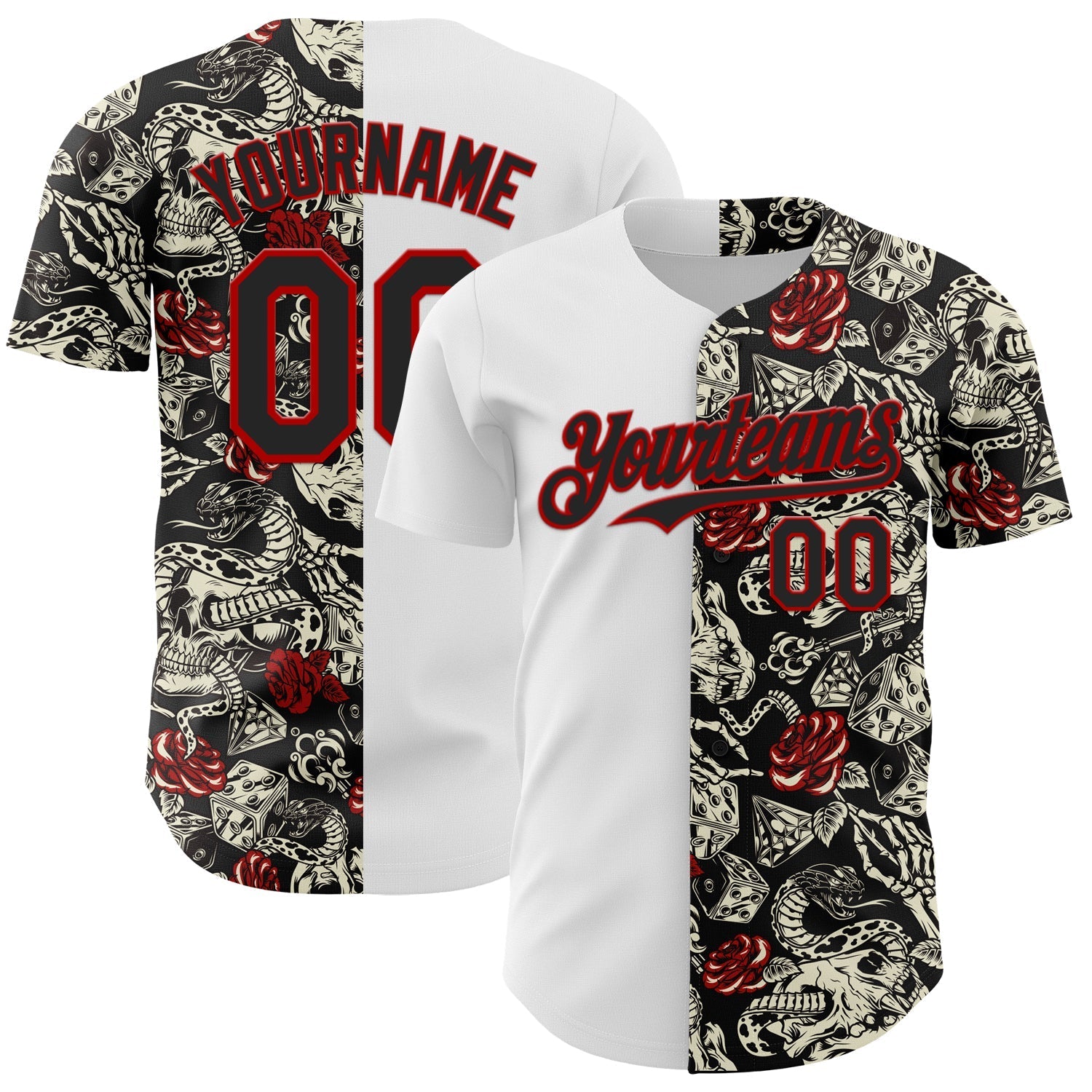 Custom White Black-Red 3D Pattern Design Vintage Tattoos Authentic Baseball Jersey baseball jersey product view 1