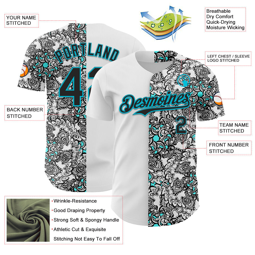 Custom White Black-Lakes Blue 3D Pattern Design Vintage Tattoos Authentic Baseball Jersey baseball jersey product view 3