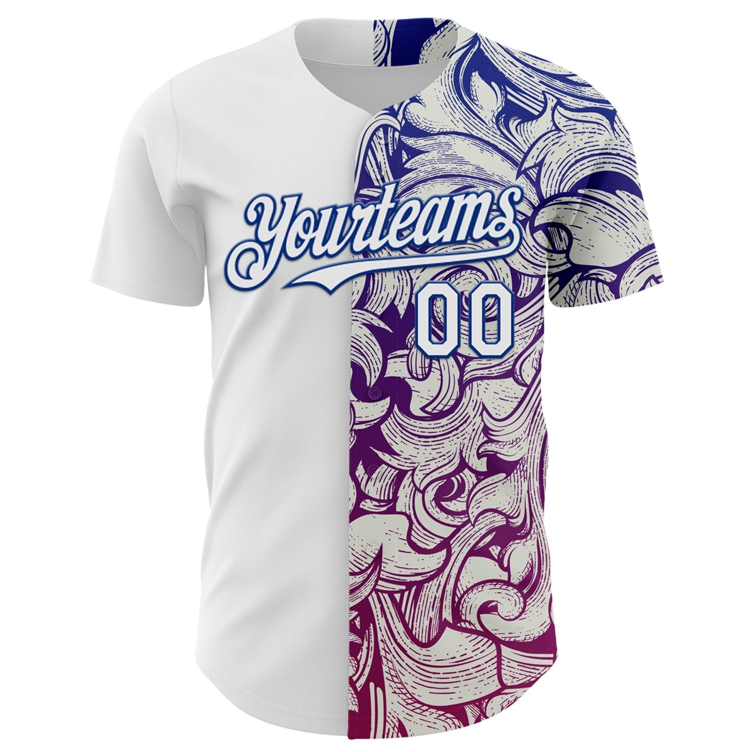 Custom White Royal 3D Pattern Design Vintage Tattoos Authentic Baseball Jersey baseball jersey product view 2