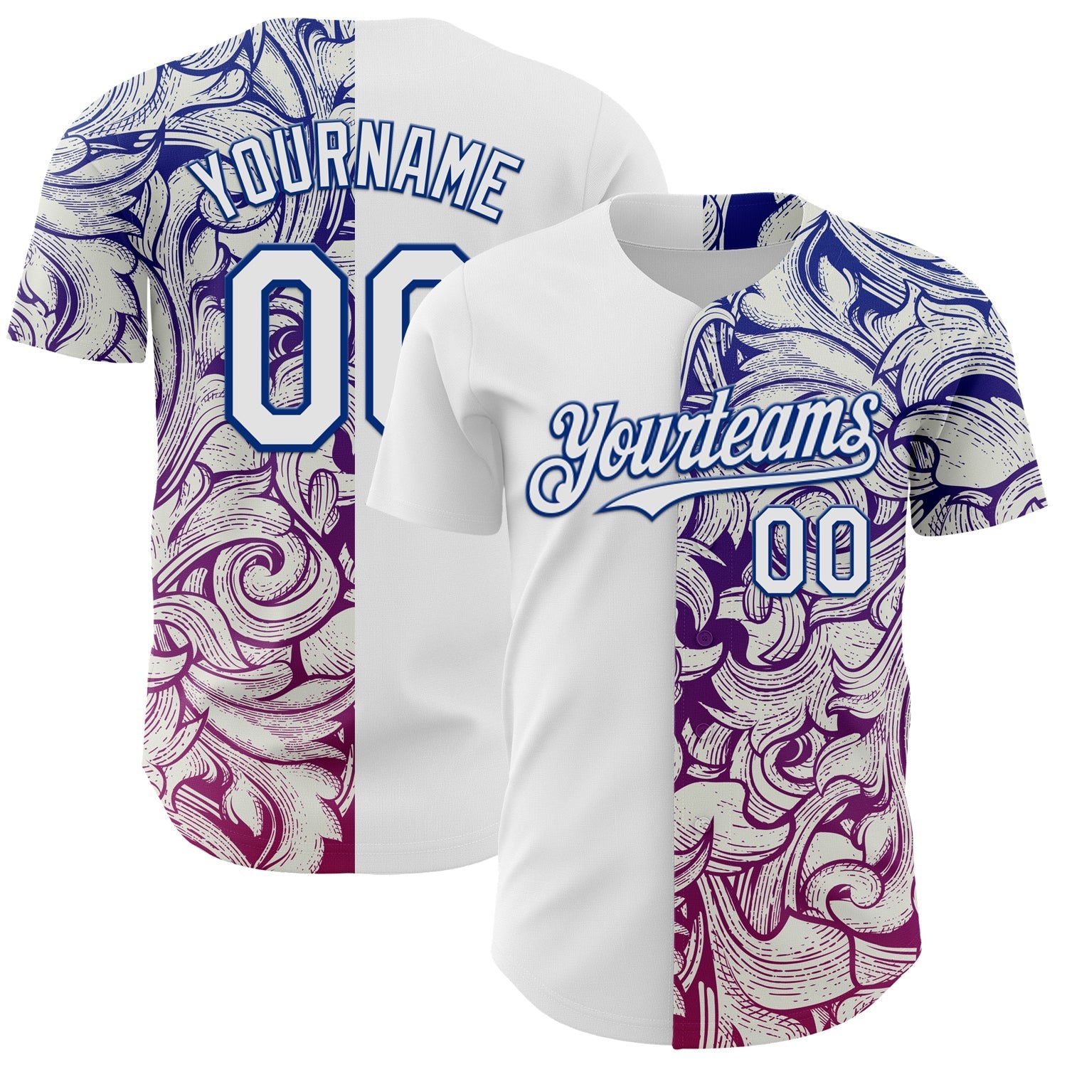 Custom White Royal 3D Pattern Design Vintage Tattoos Authentic Baseball Jersey baseball jersey product view 1