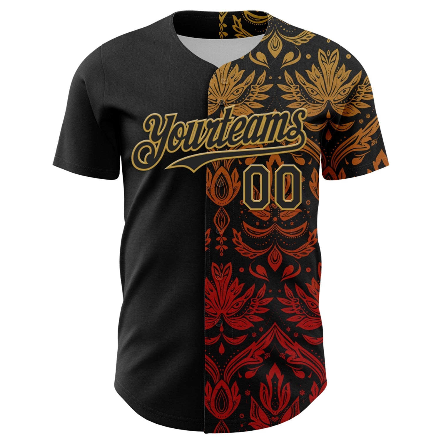 Custom Black Old Gold 3D Pattern Design Vintage Tattoos Authentic Baseball Jersey baseball jersey product view 2