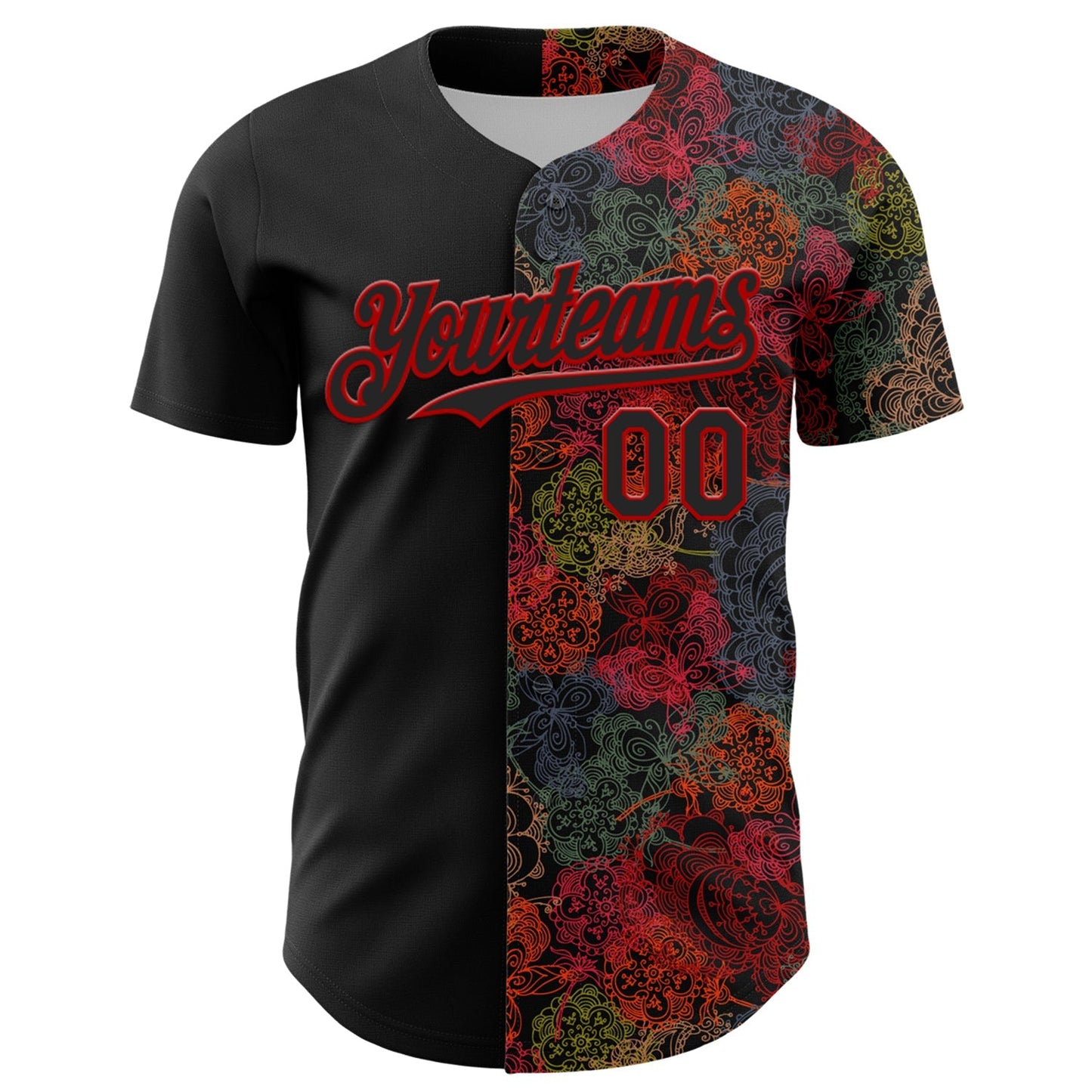 Custom Black Red 3D Pattern Design Vintage Tattoos Authentic Baseball Jersey baseball jersey product view 2