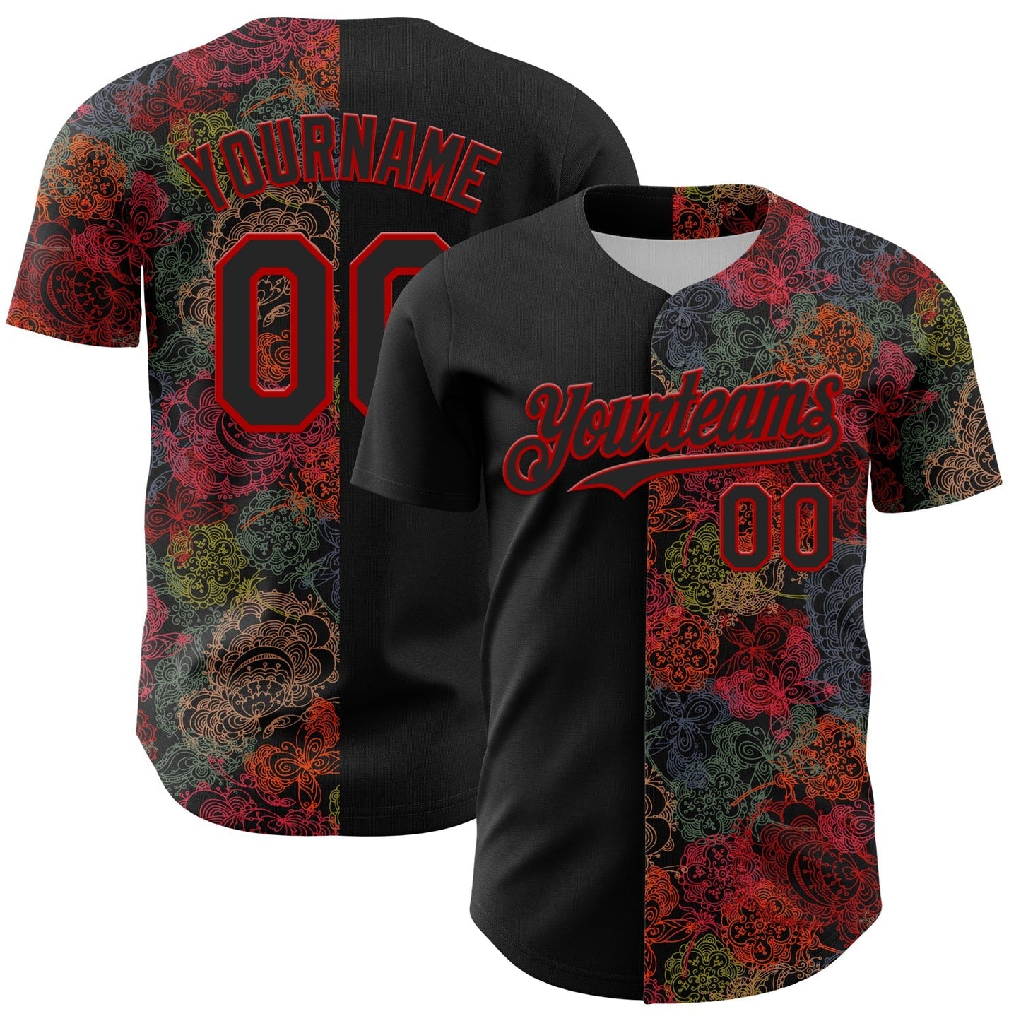 Custom Black Red 3D Pattern Design Vintage Tattoos Authentic Baseball Jersey baseball jersey product view 1